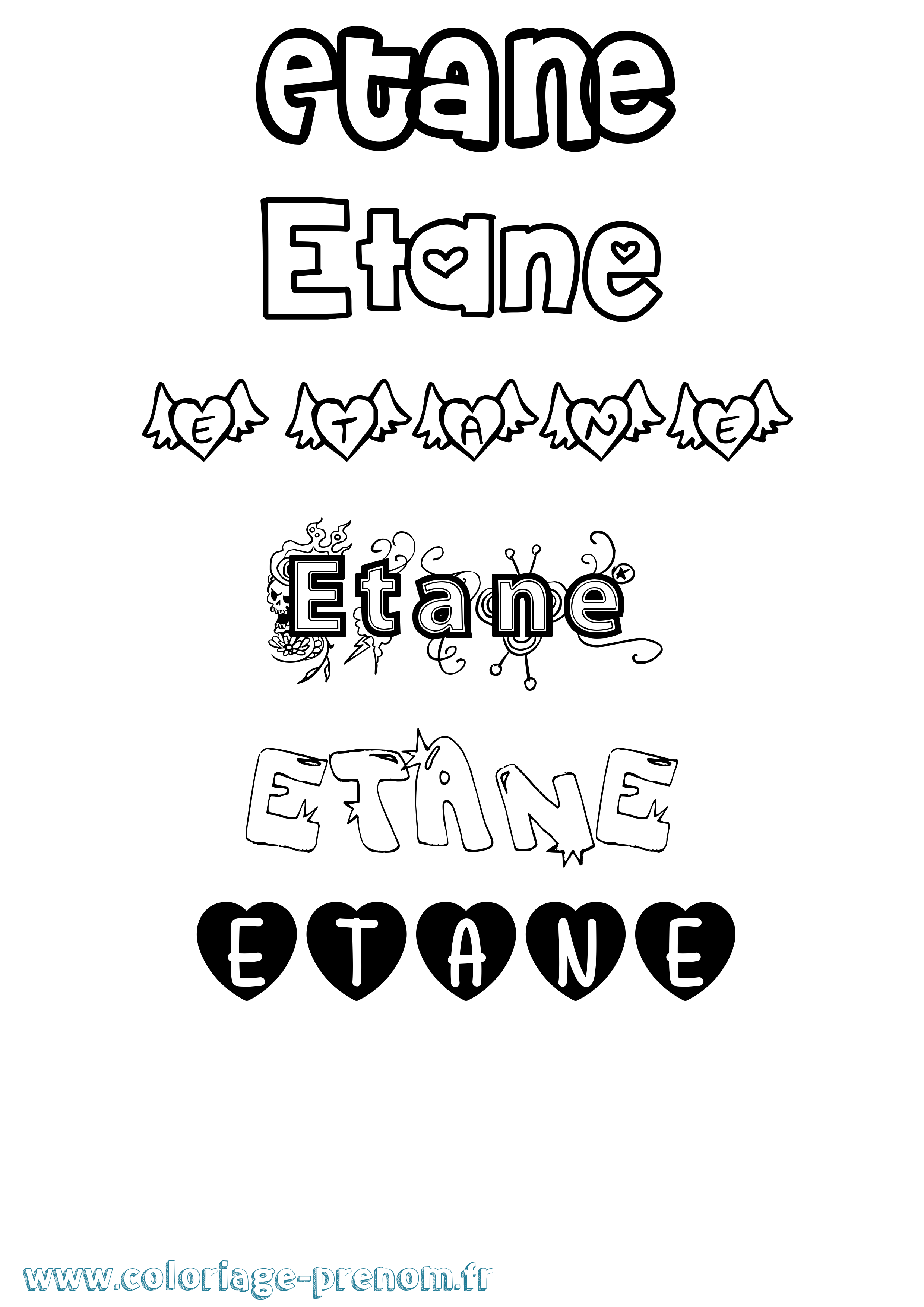 Coloriage Etane Girly Coloriage prénom Etane Girly