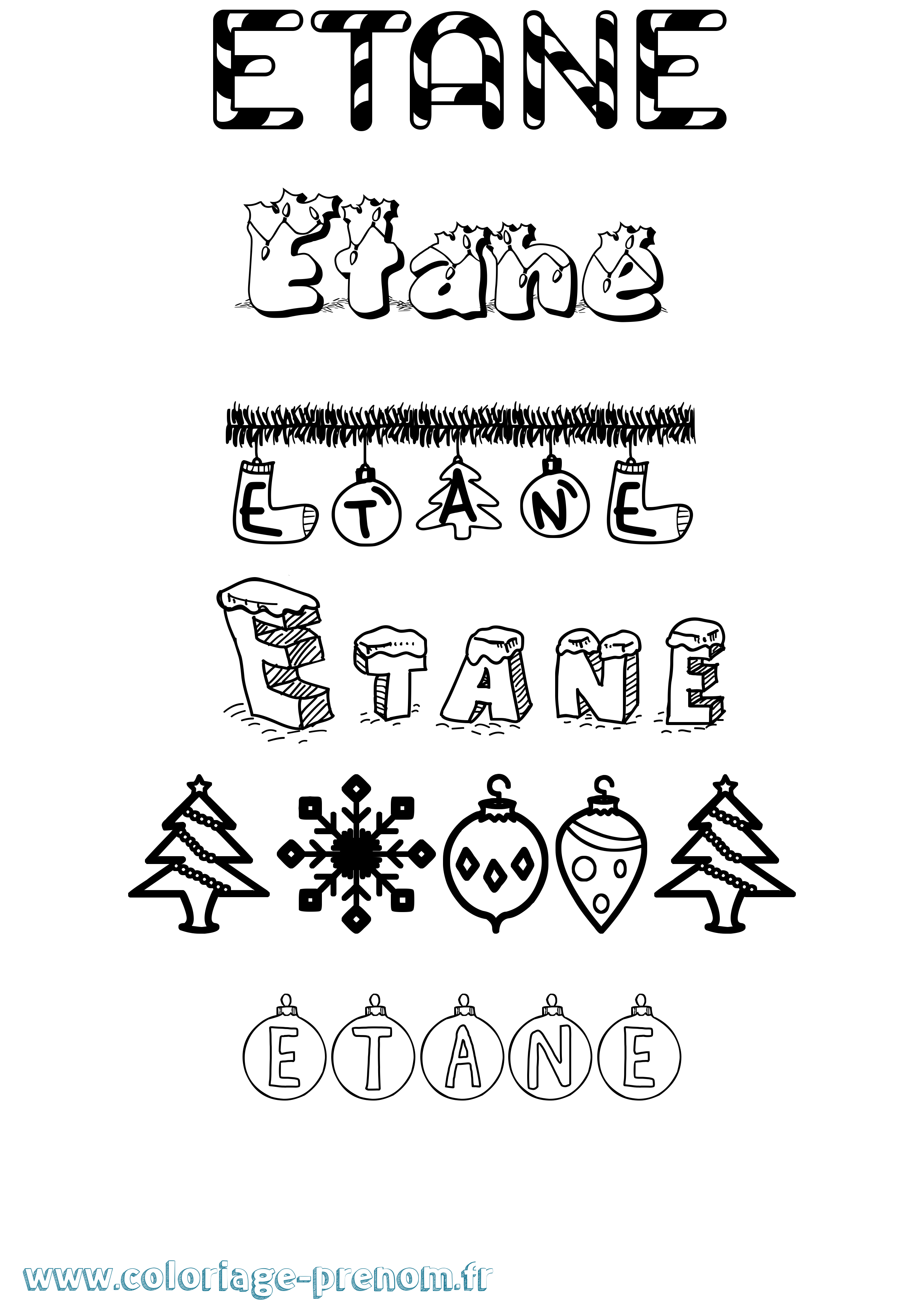 Coloriage Etane Noël Coloriage prénom Etane Noël