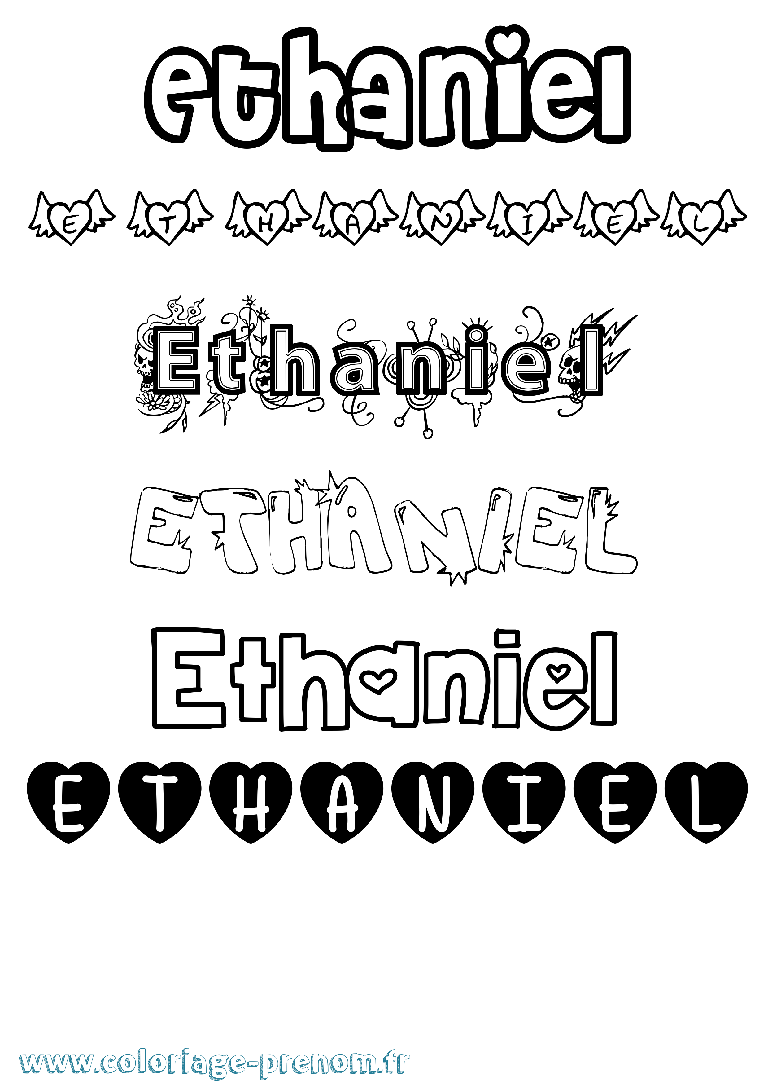 Coloriage Ethaniel Girly Coloriage prénom Ethaniel Girly