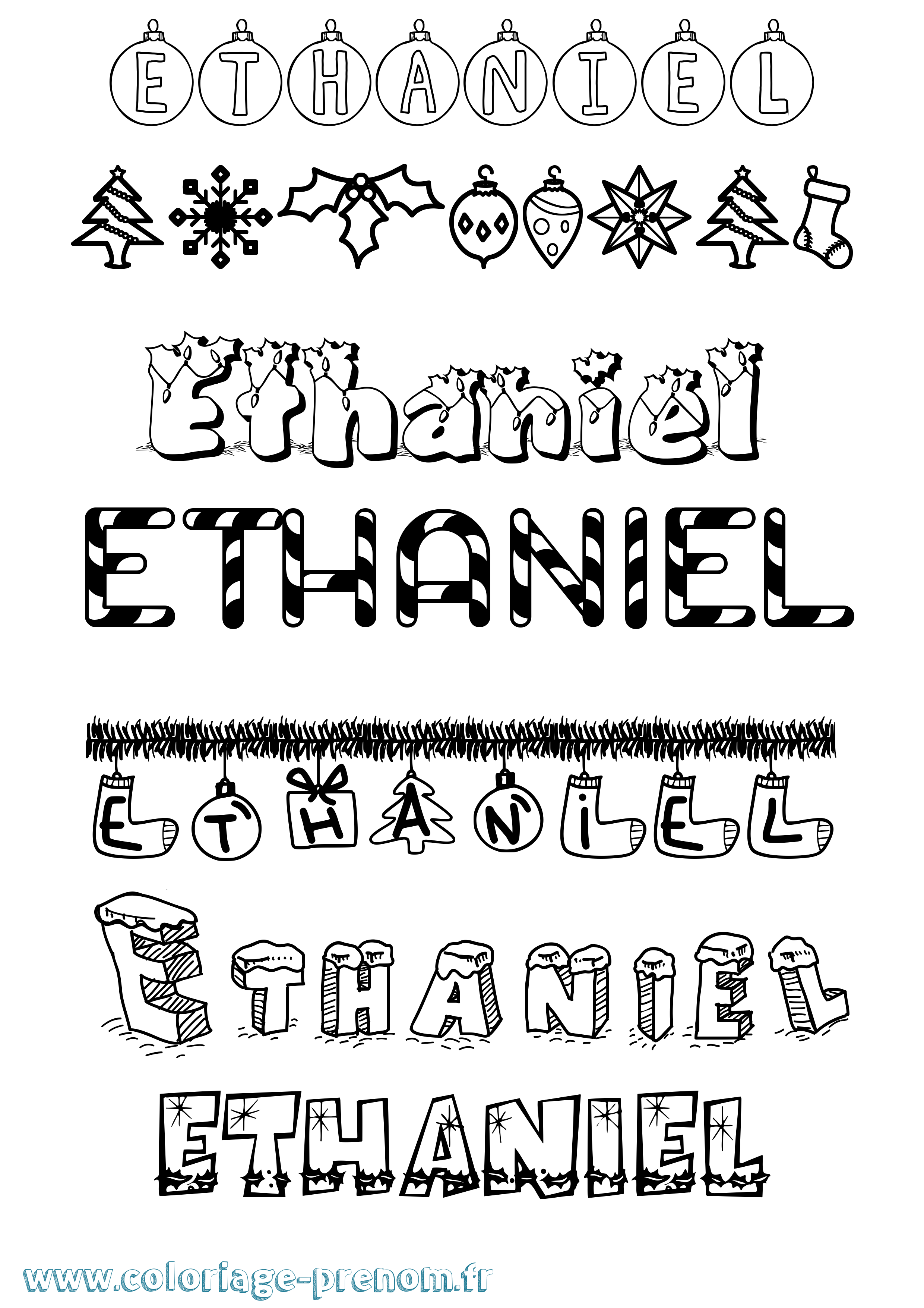 Coloriage Ethaniel Noël Coloriage prénom Ethaniel Noël
