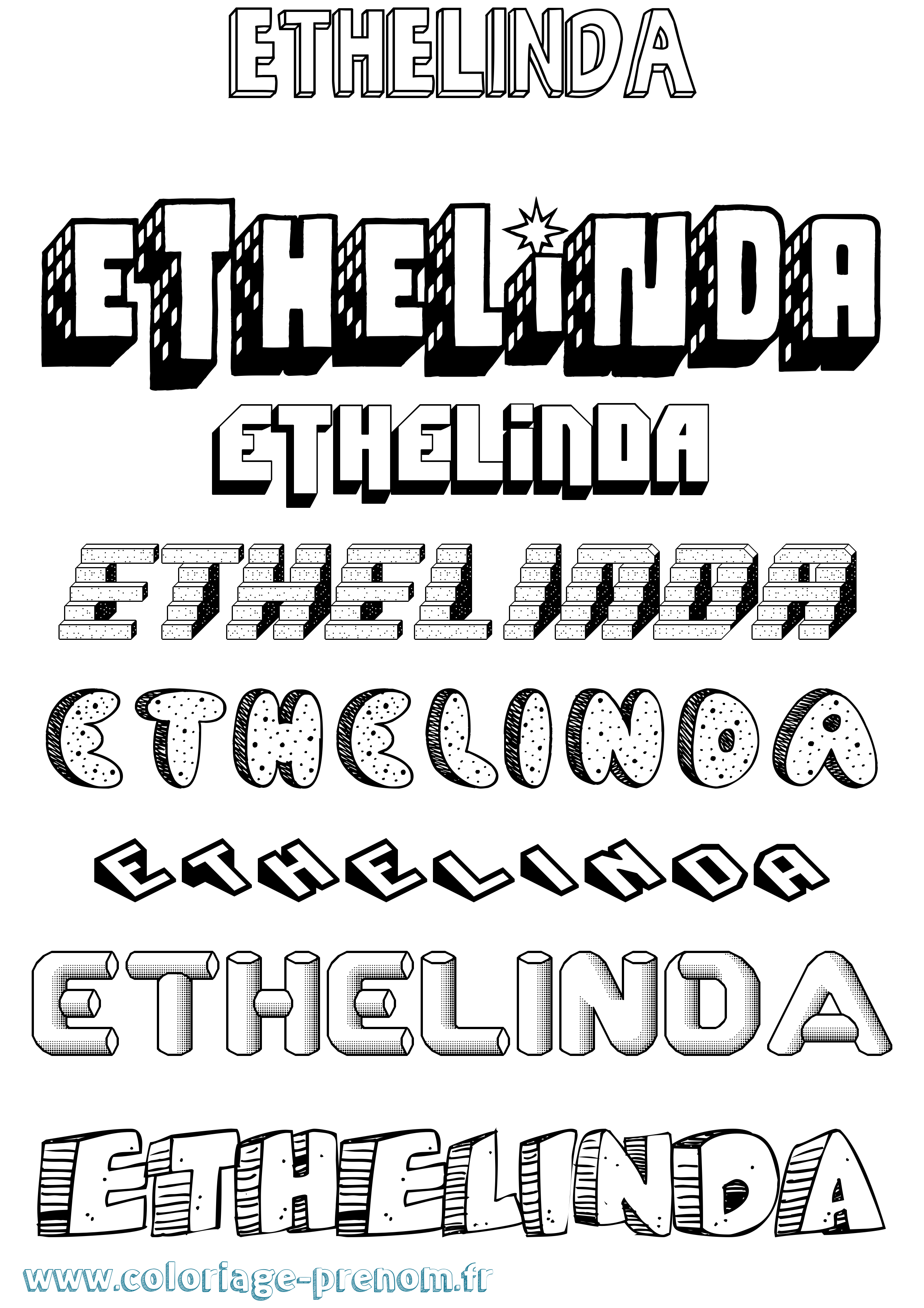 Coloriage Ethelinda Effet 3D Coloriage prénom Ethelinda Effet 3D
