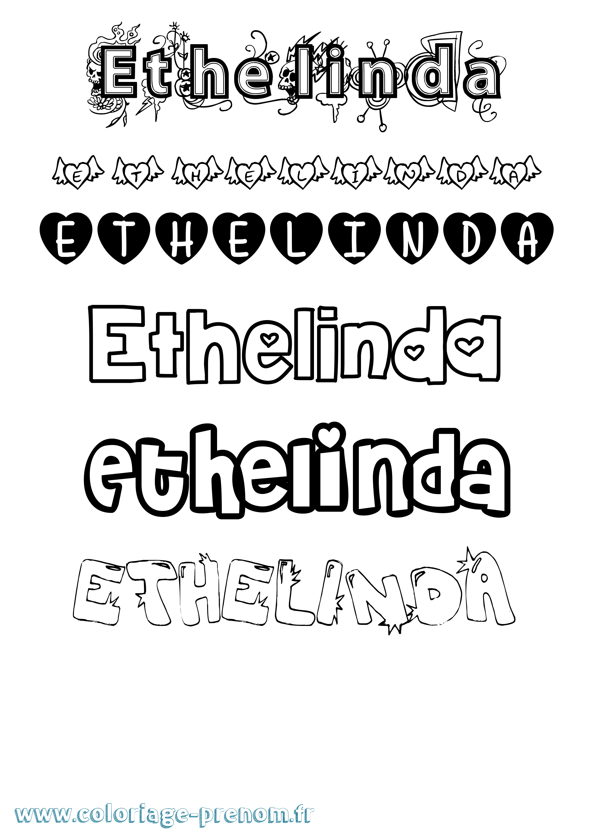 Coloriage Ethelinda Girly Coloriage prénom Ethelinda Girly