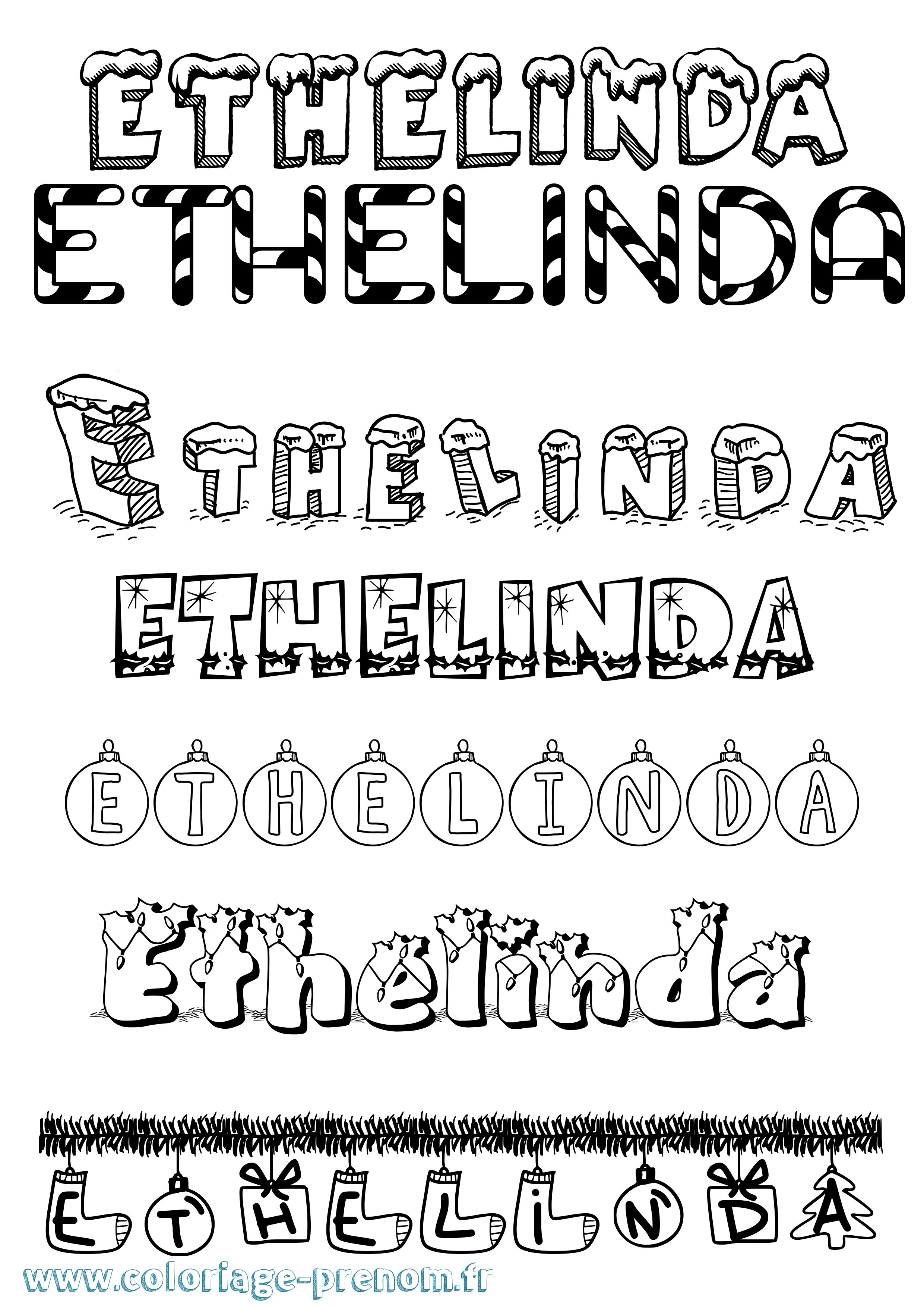 Coloriage Ethelinda Noël Coloriage prénom Ethelinda Noël
