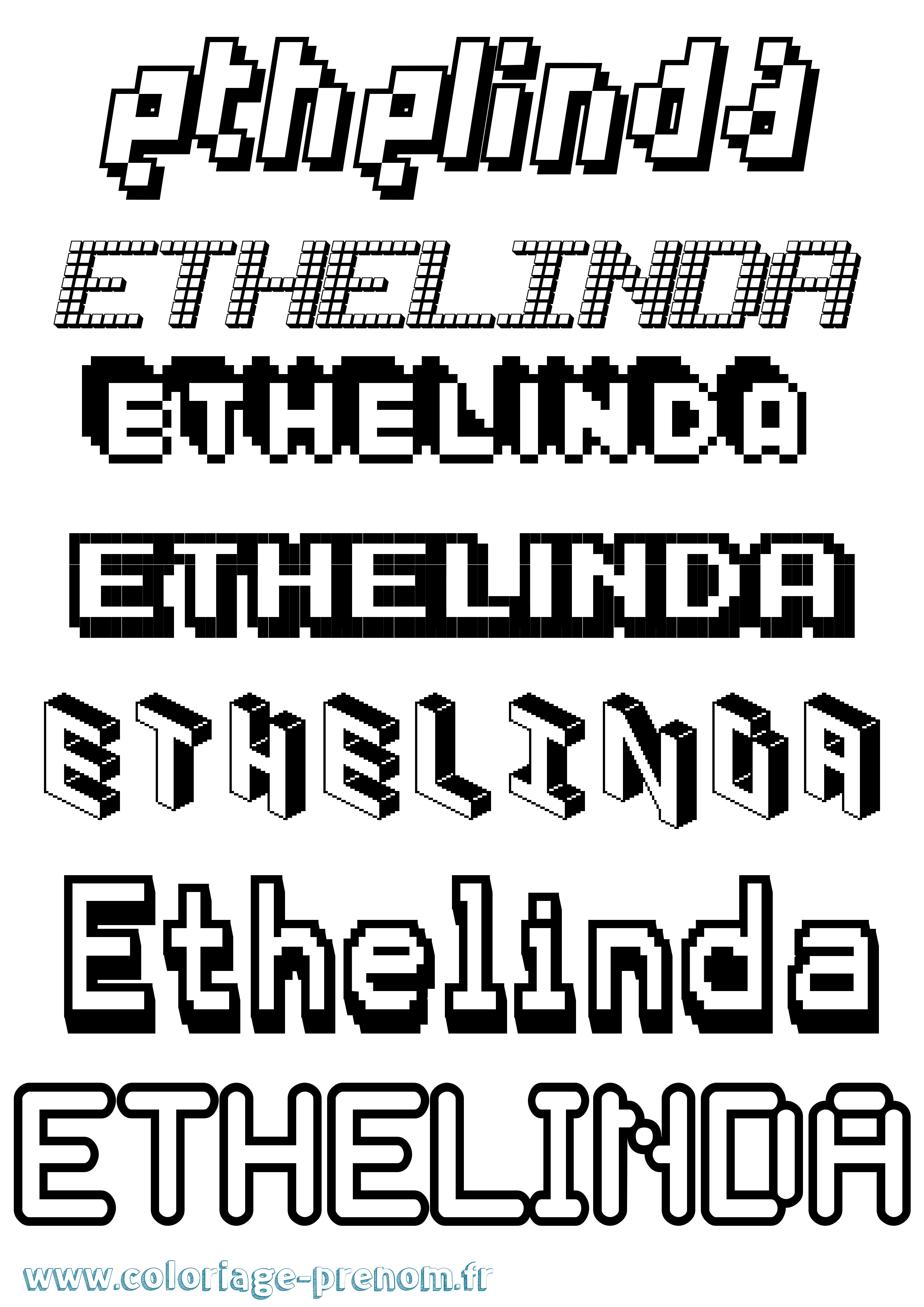 Coloriage Ethelinda Pixel Coloriage prénom Ethelinda Pixel