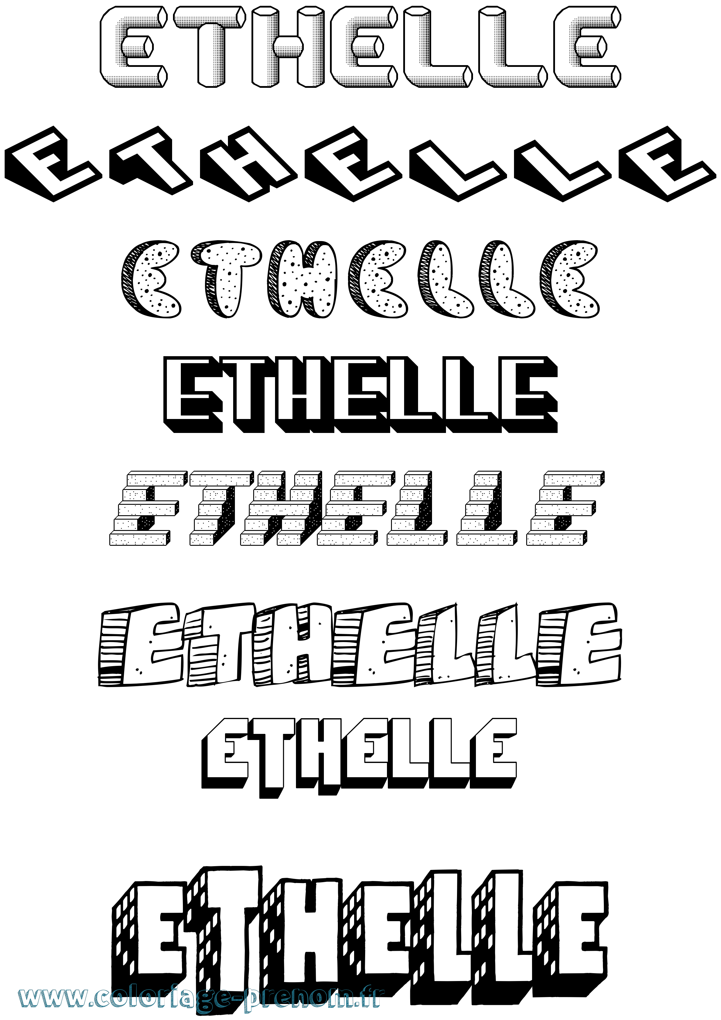 Coloriage Ethelle Effet 3D Coloriage prénom Ethelle Effet 3D