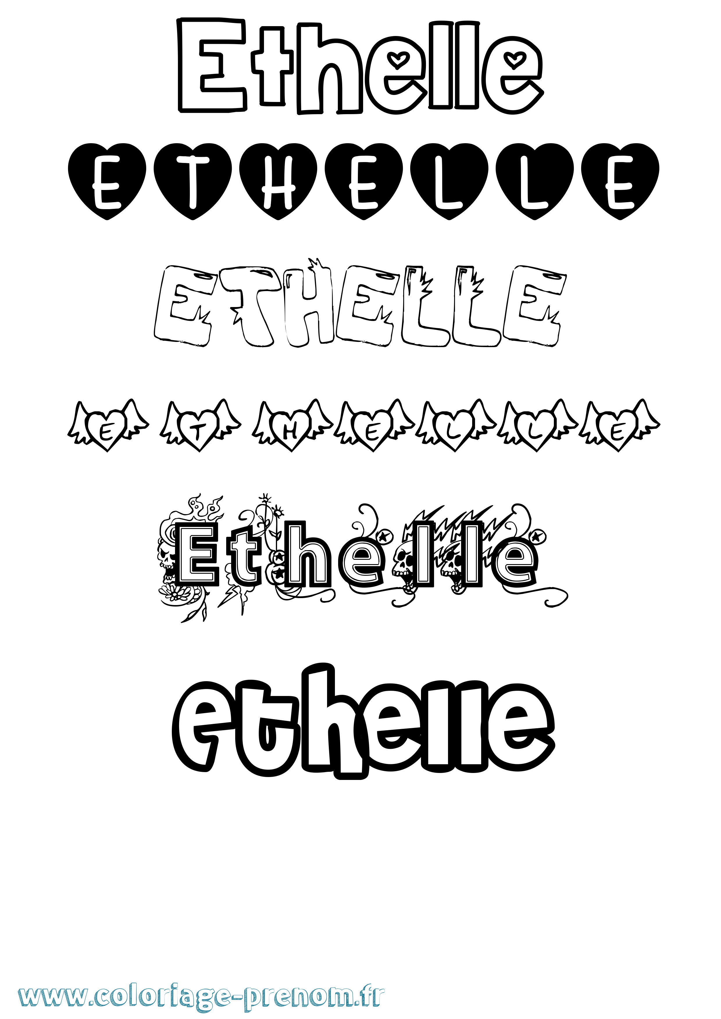 Coloriage Ethelle Girly Coloriage prénom Ethelle Girly