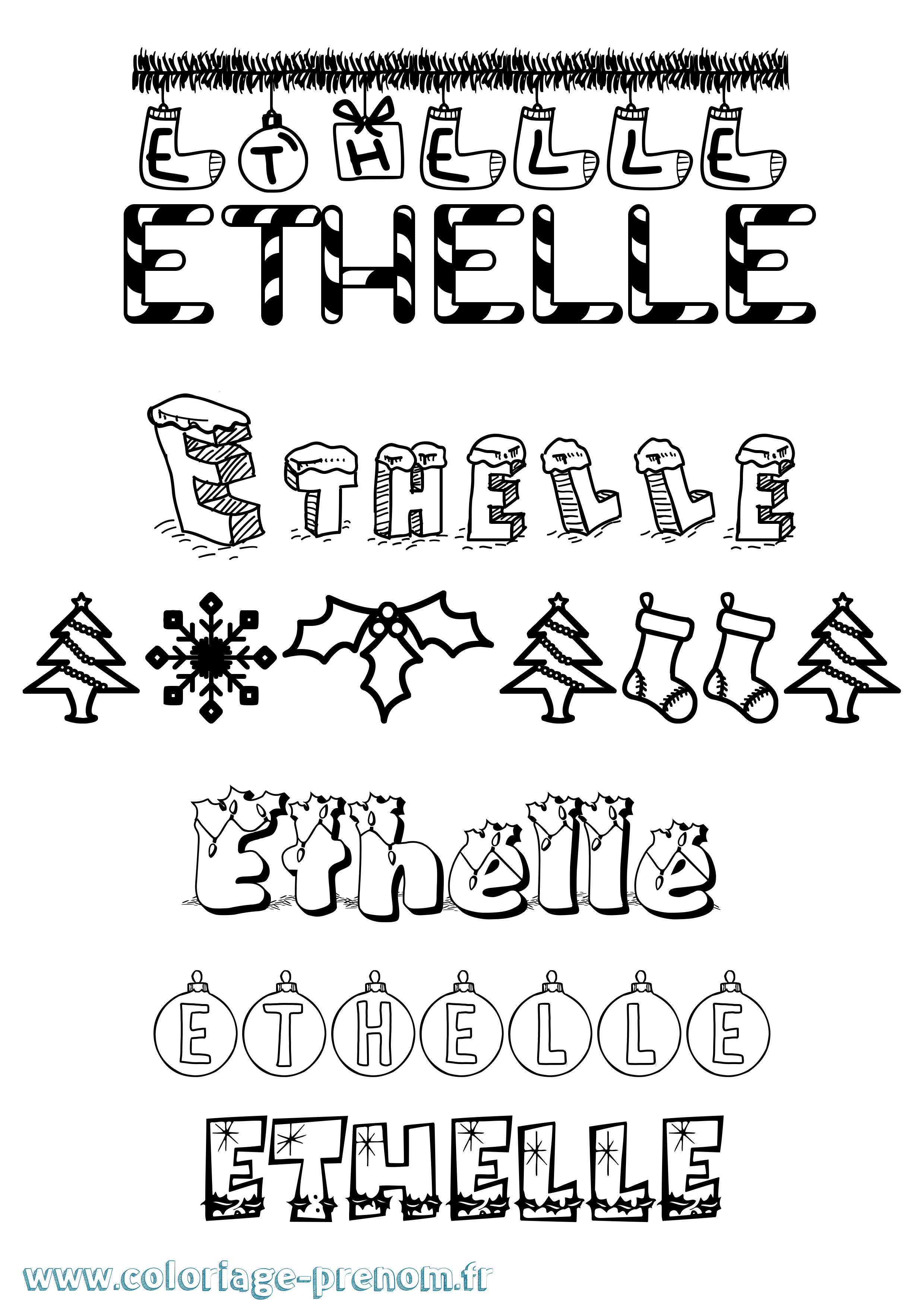 Coloriage Ethelle Noël Coloriage prénom Ethelle Noël