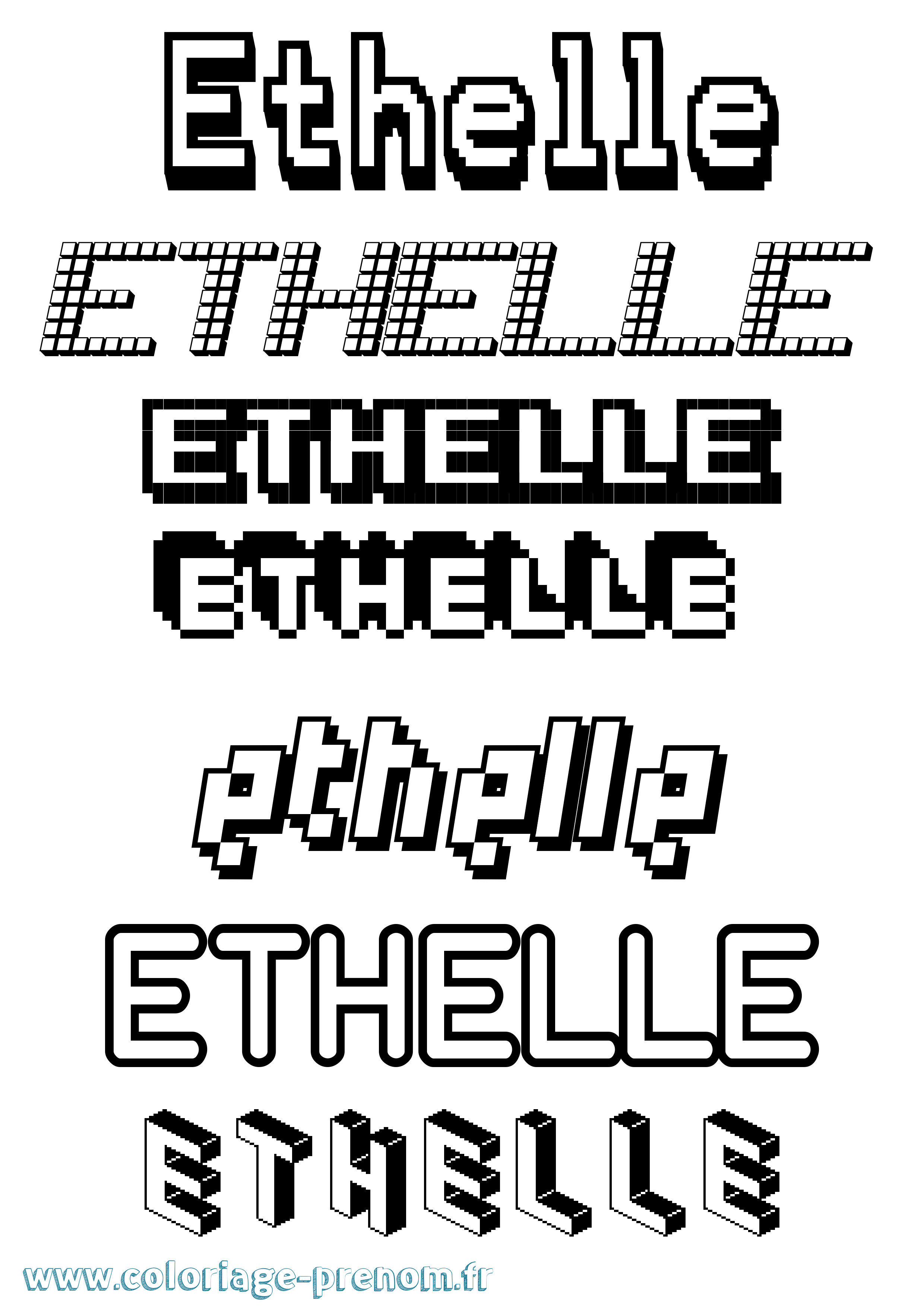 Coloriage Ethelle Pixel Coloriage prénom Ethelle Pixel