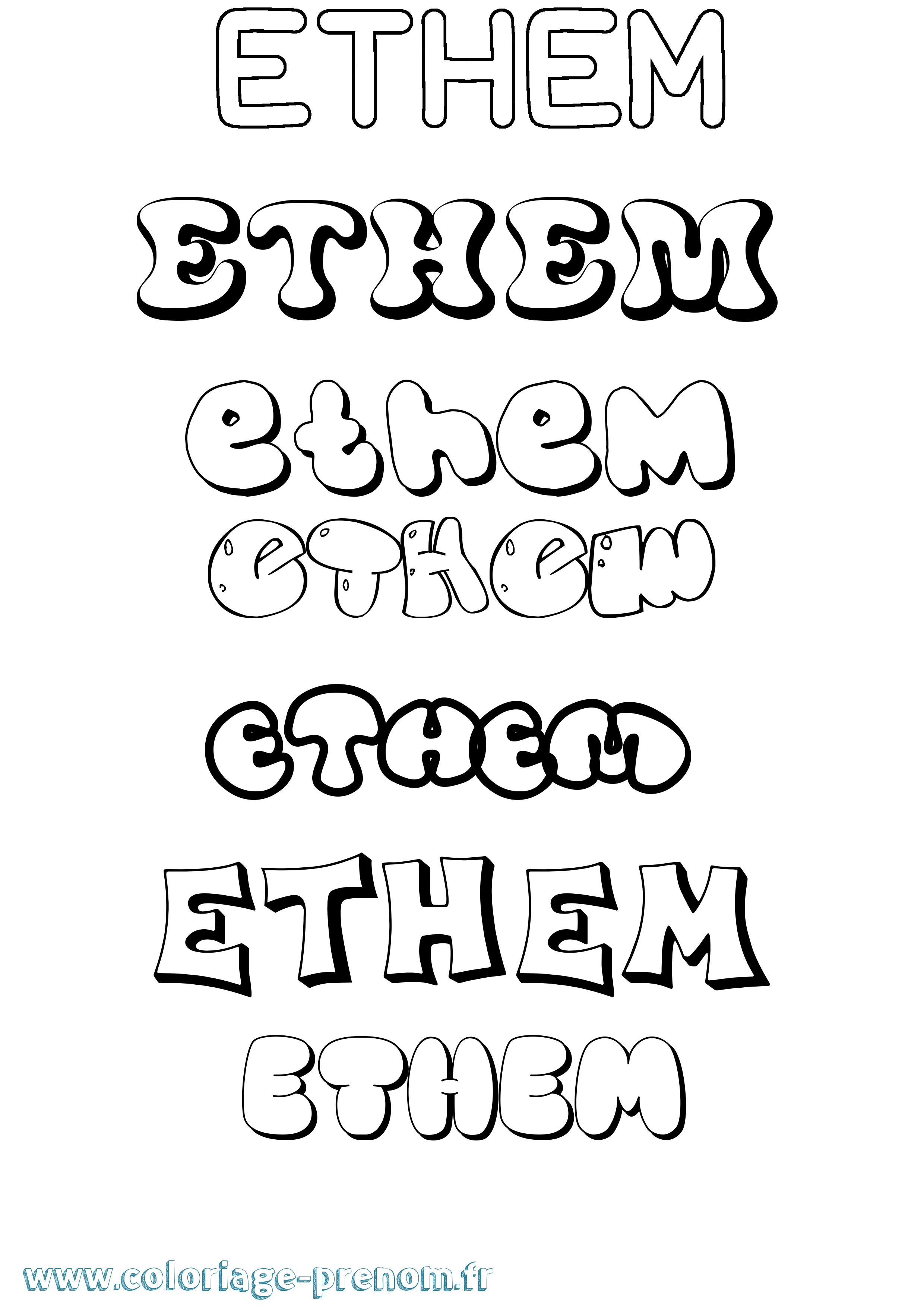 Coloriage Ethem Bubble Coloriage prénom Ethem Bubble