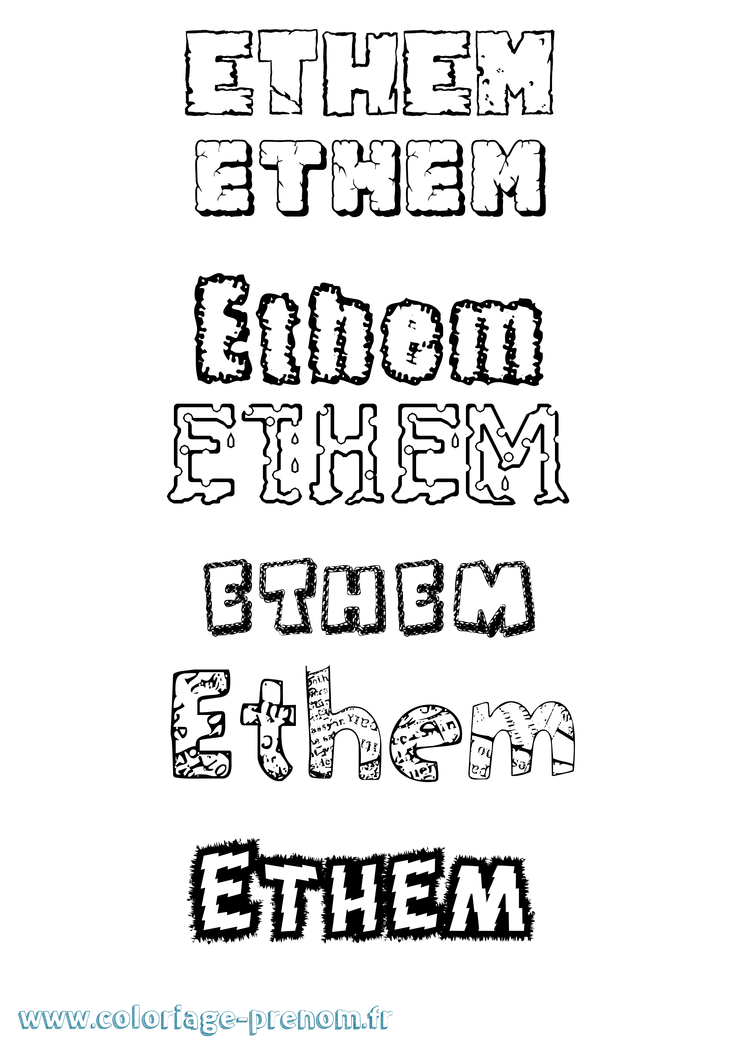 Coloriage Ethem Destructuré Coloriage prénom Ethem Destructuré