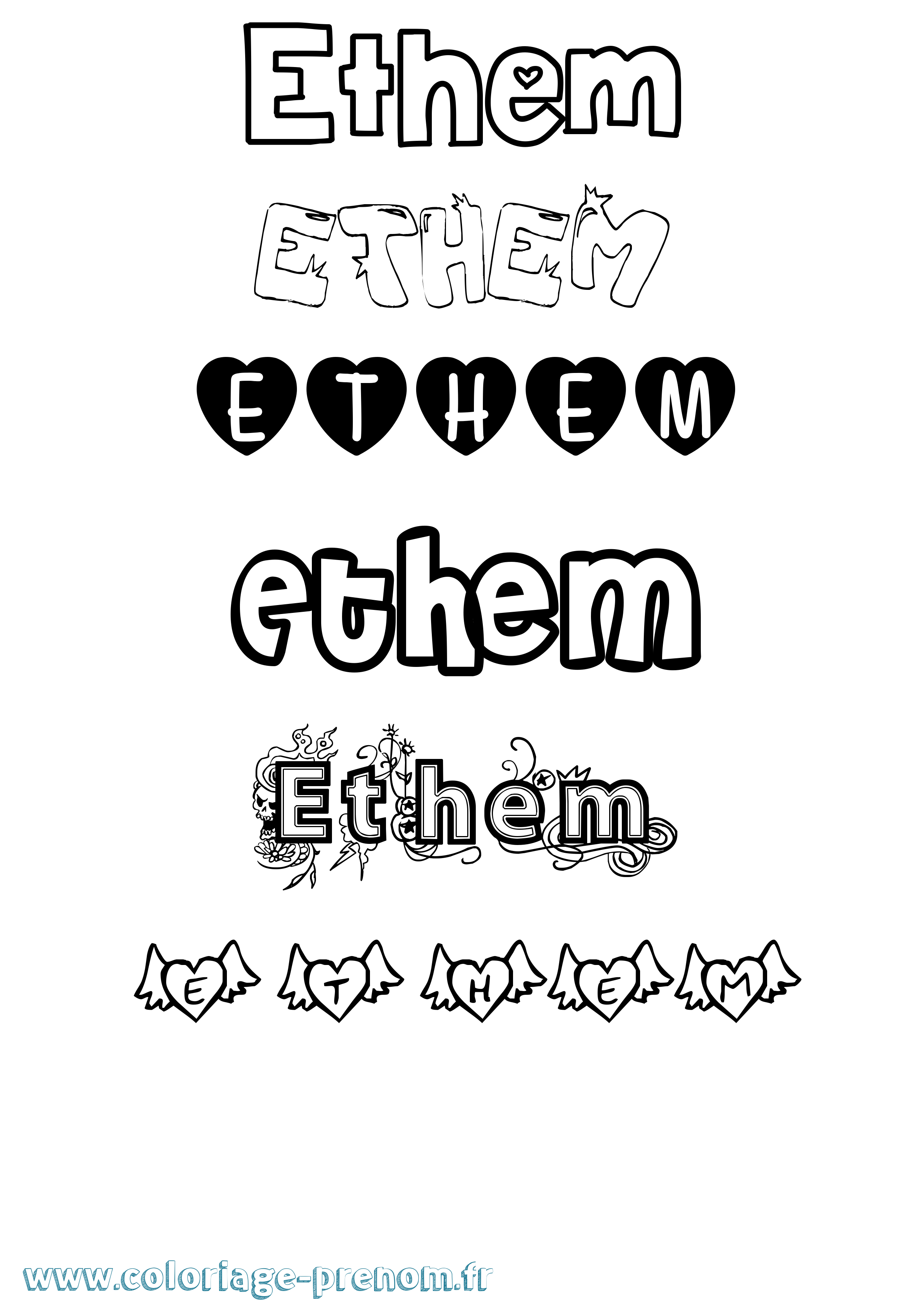 Coloriage Ethem Girly Coloriage prénom Ethem Girly
