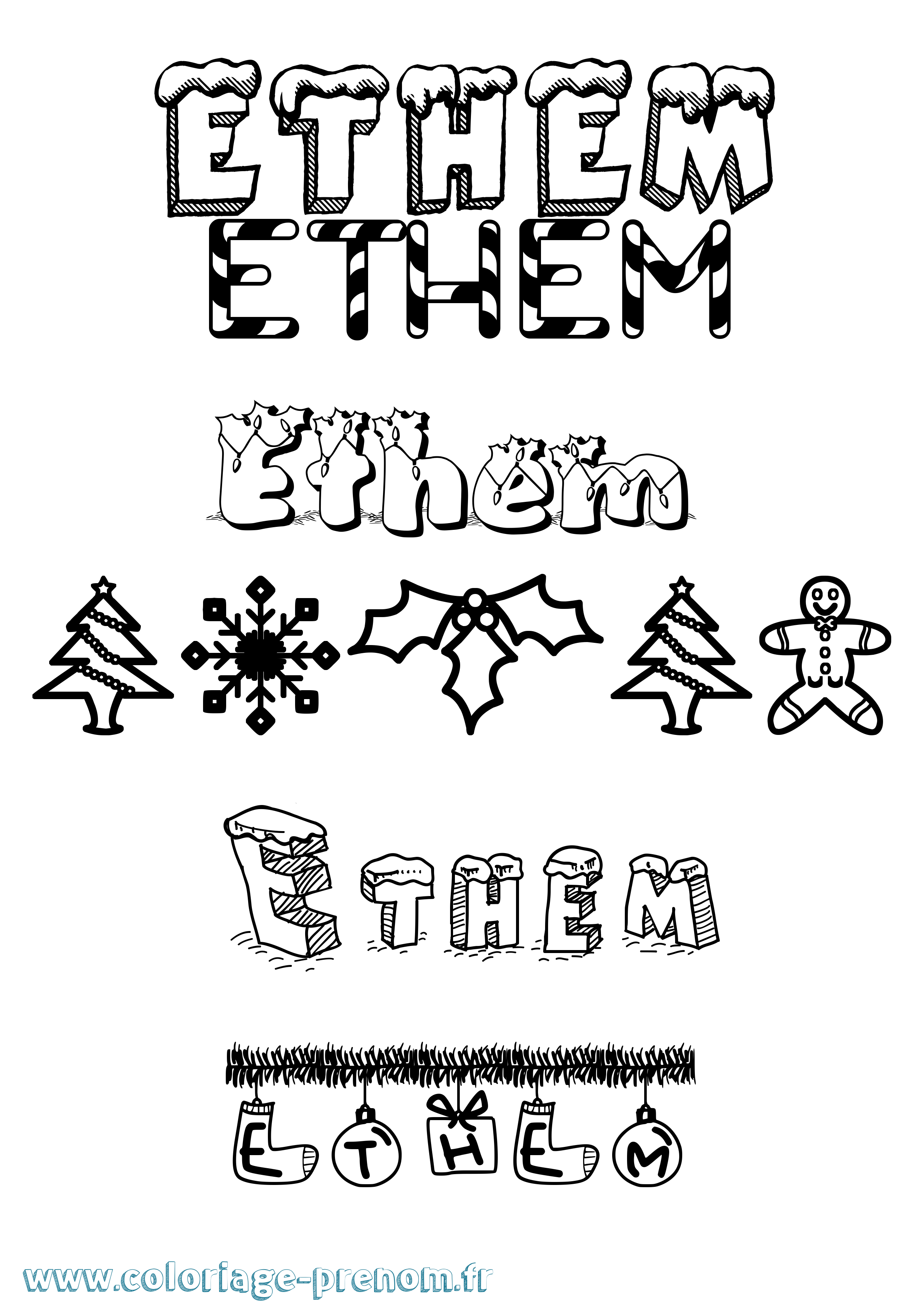 Coloriage Ethem Noël Coloriage prénom Ethem Noël