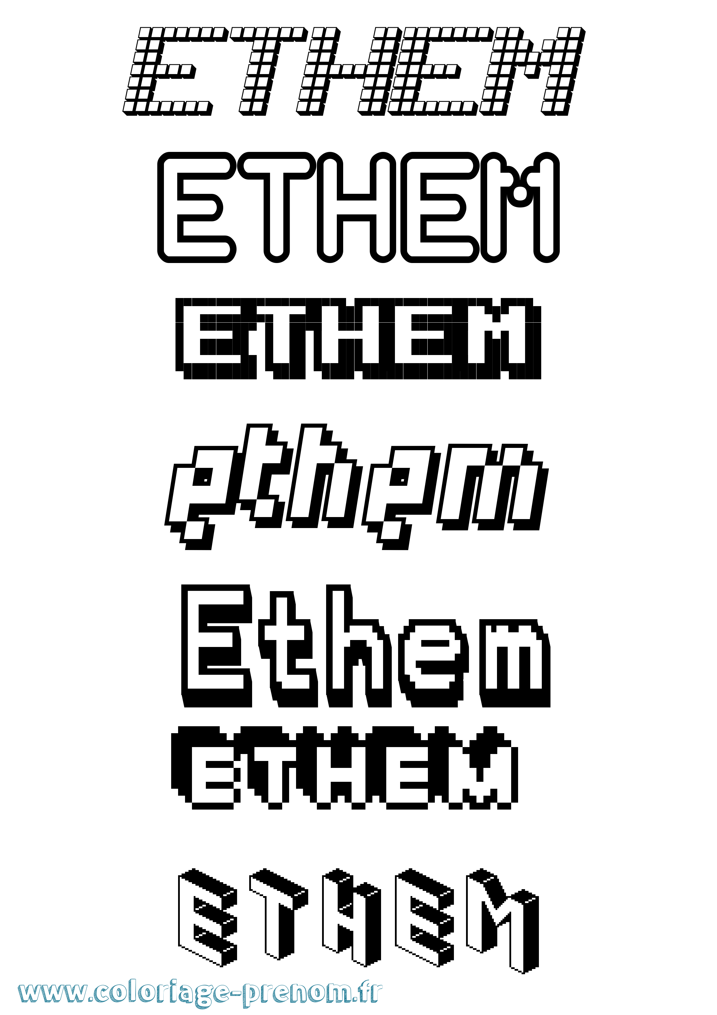 Coloriage Ethem Pixel Coloriage prénom Ethem Pixel