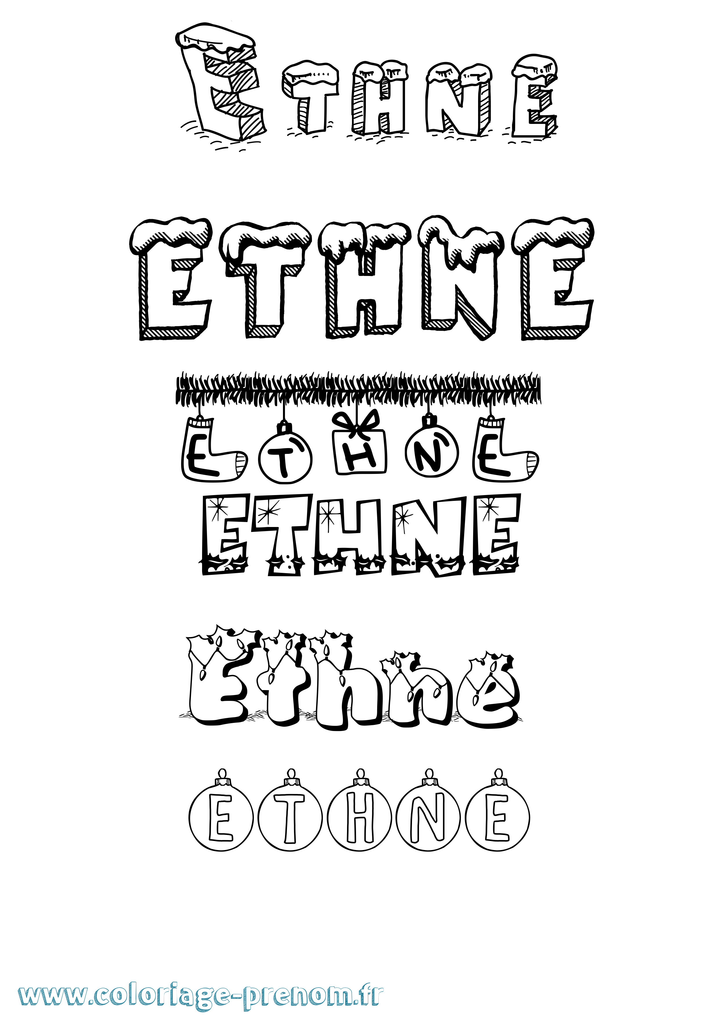 Coloriage Ethne Noël Coloriage prénom Ethne Noël