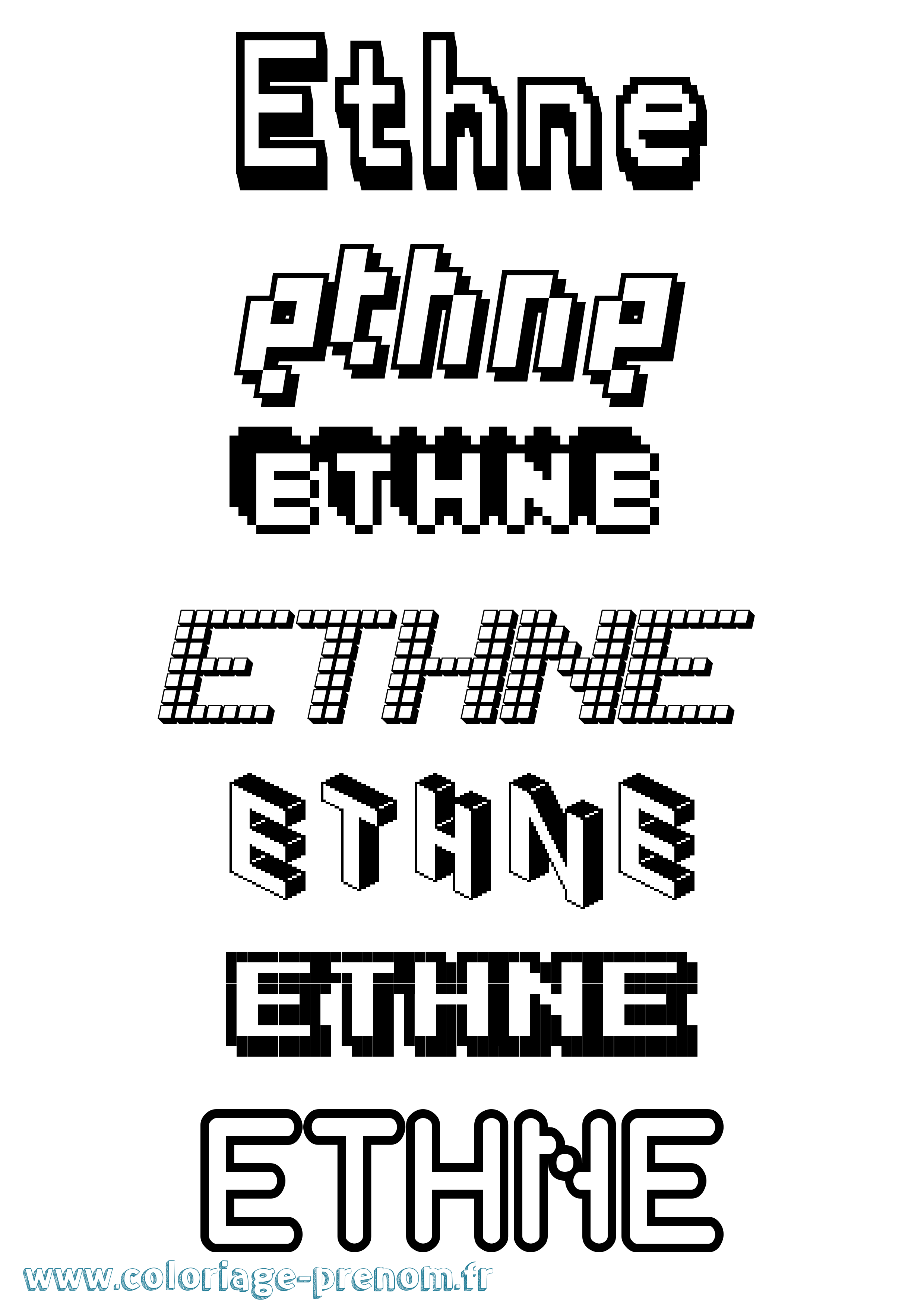 Coloriage Ethne Pixel Coloriage prénom Ethne Pixel