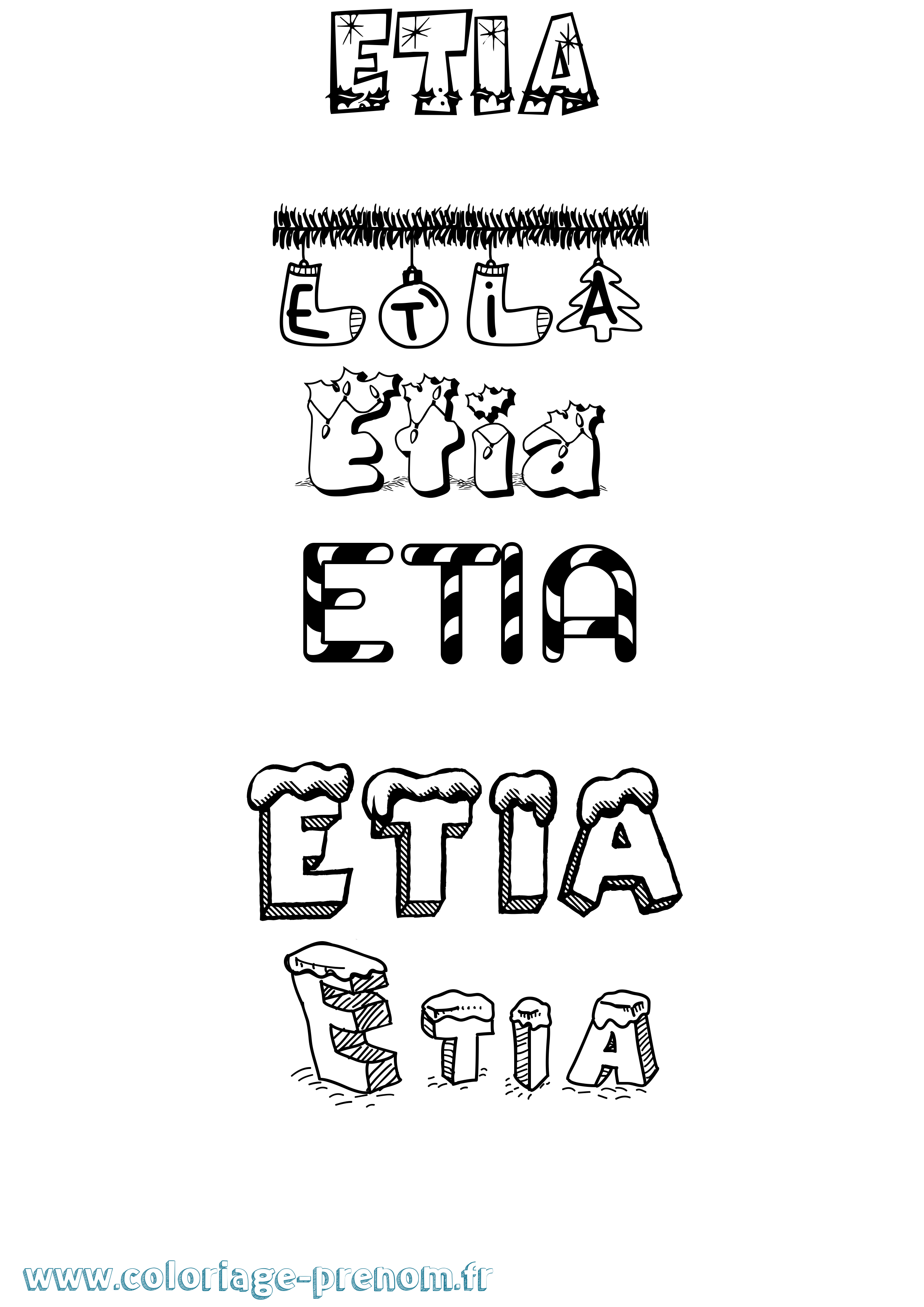 Coloriage Etia Noël Coloriage prénom Etia Noël