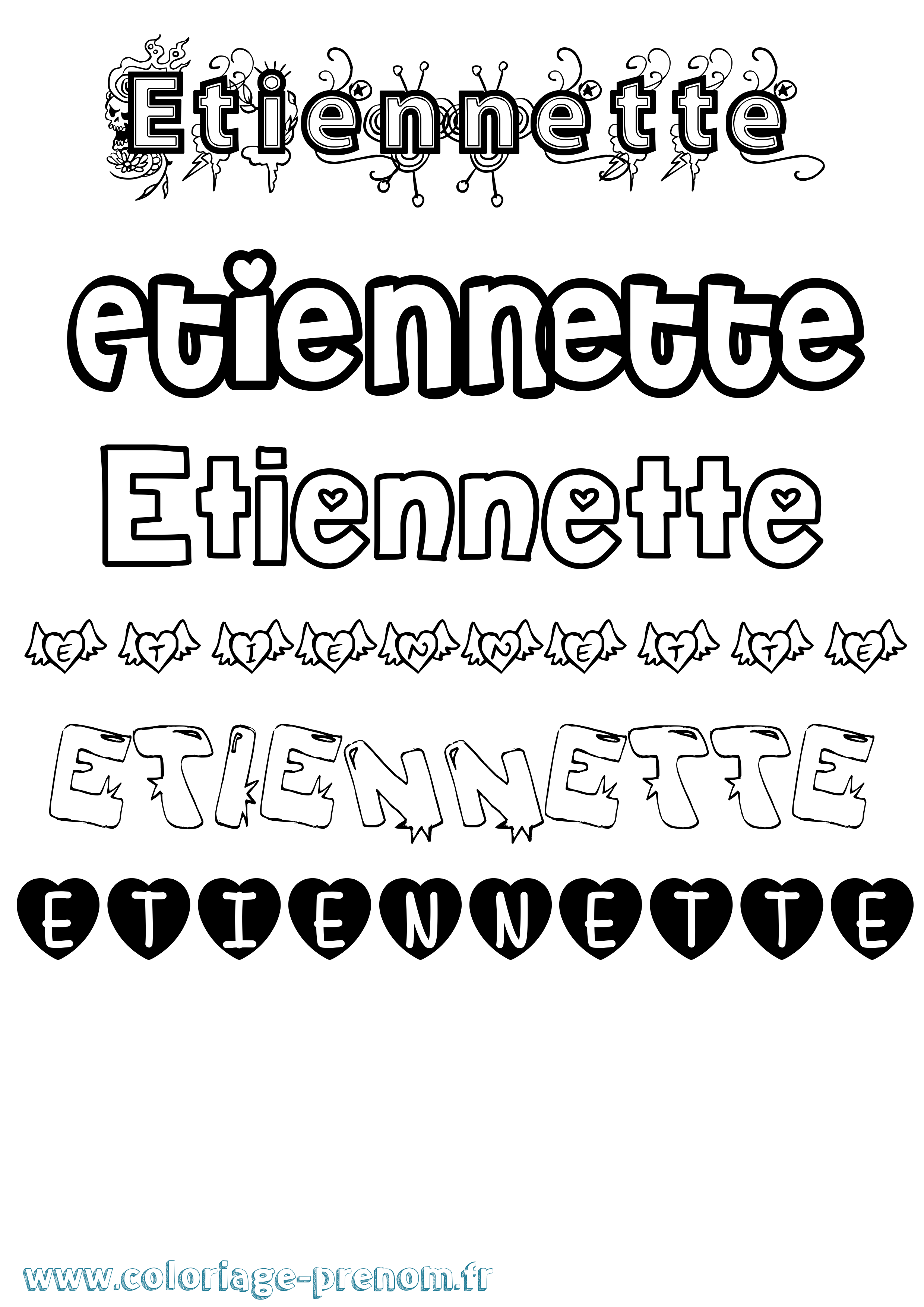 Coloriage Etiennette Girly Coloriage prénom Etiennette Girly