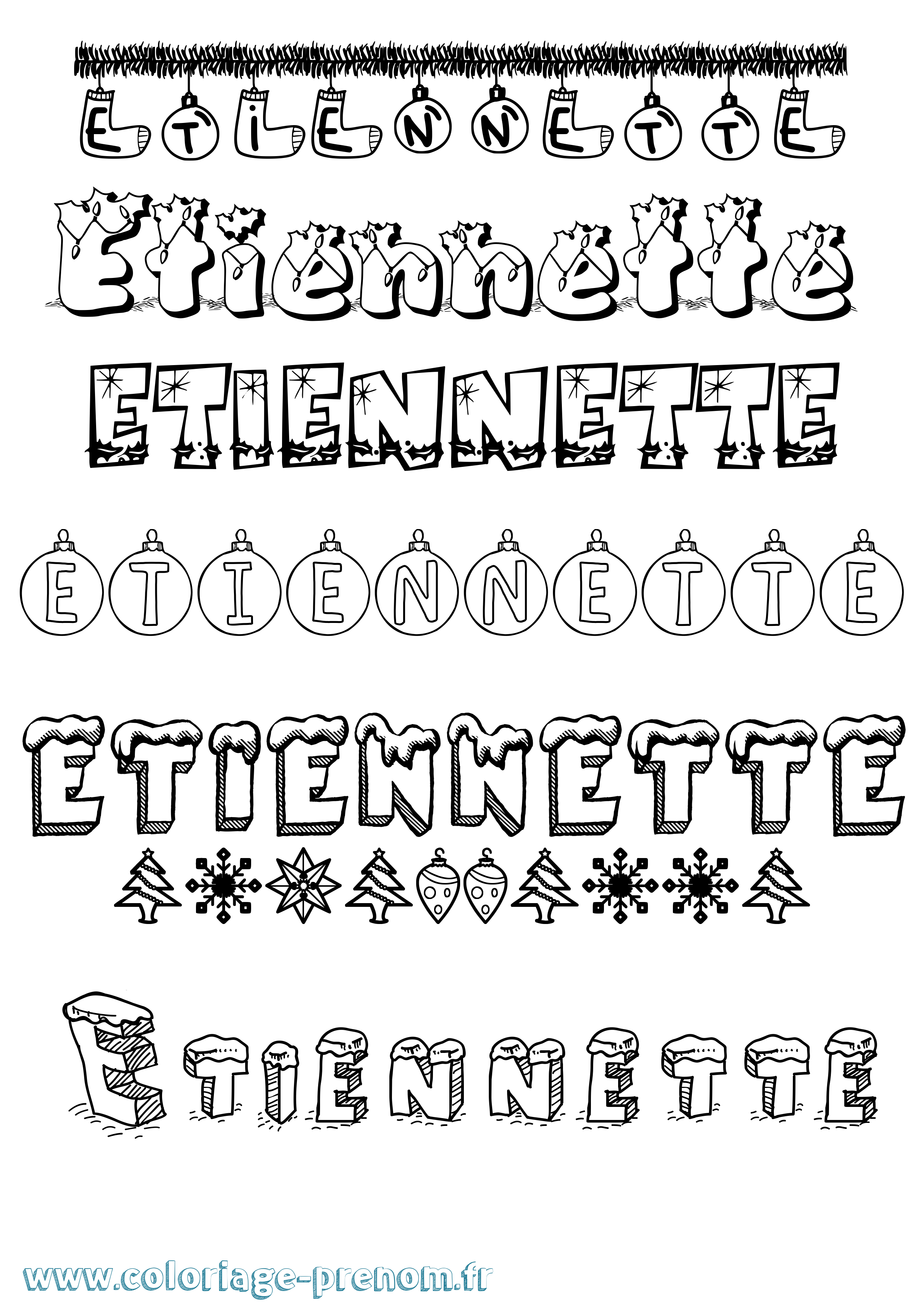 Coloriage Etiennette Noël Coloriage prénom Etiennette Noël