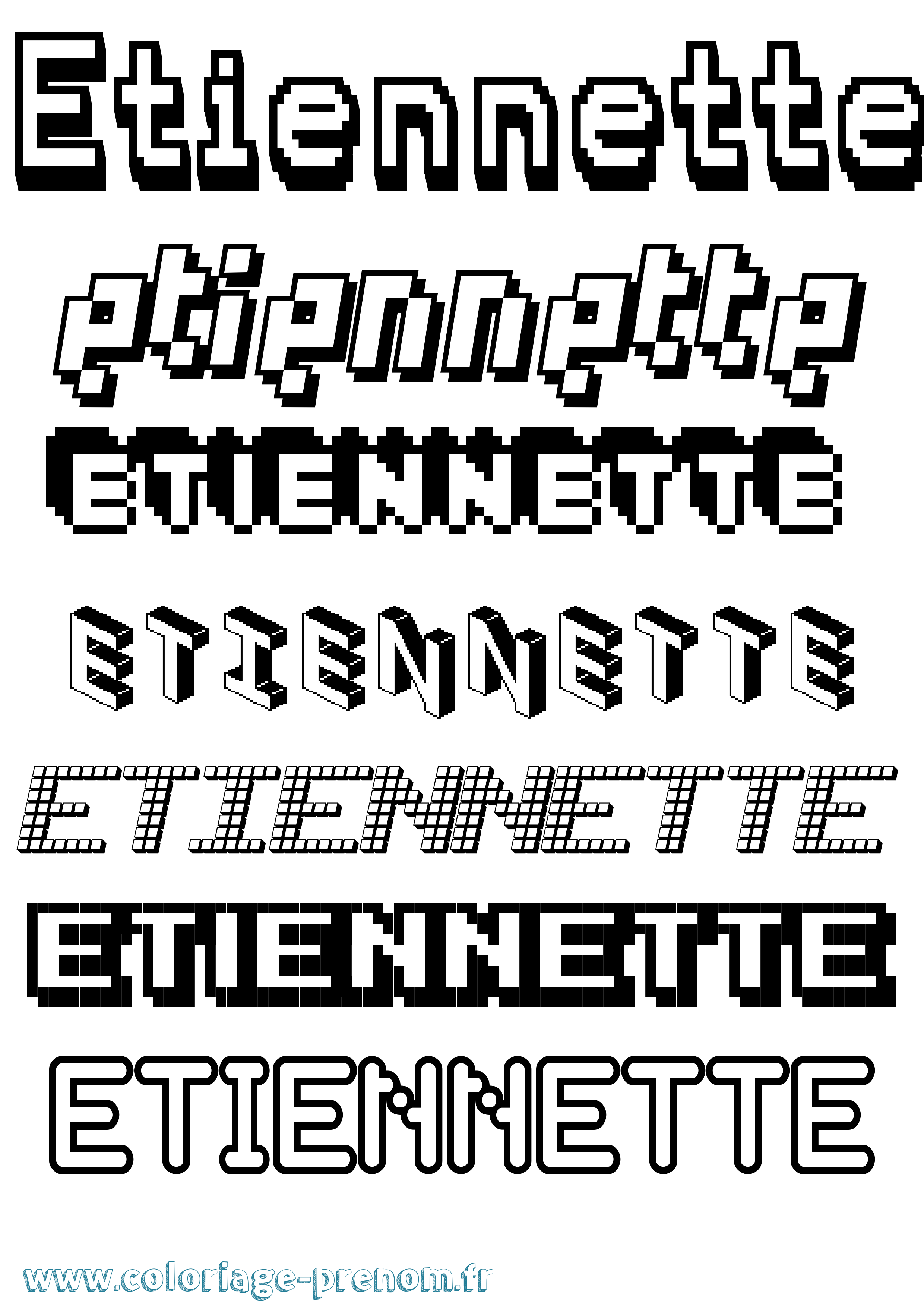 Coloriage Etiennette Pixel Coloriage prénom Etiennette Pixel