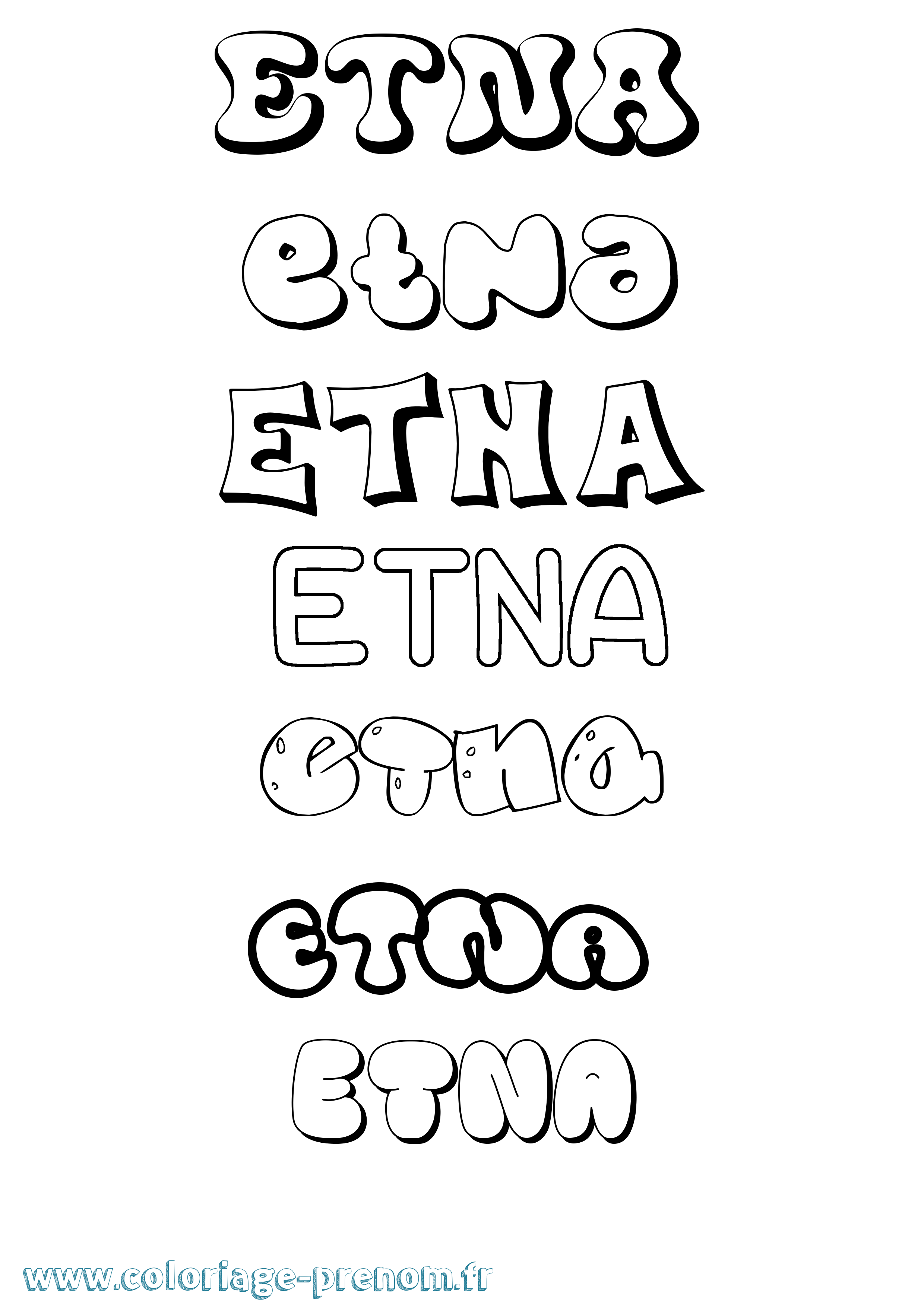 Coloriage Etna Bubble Coloriage prénom Etna Bubble