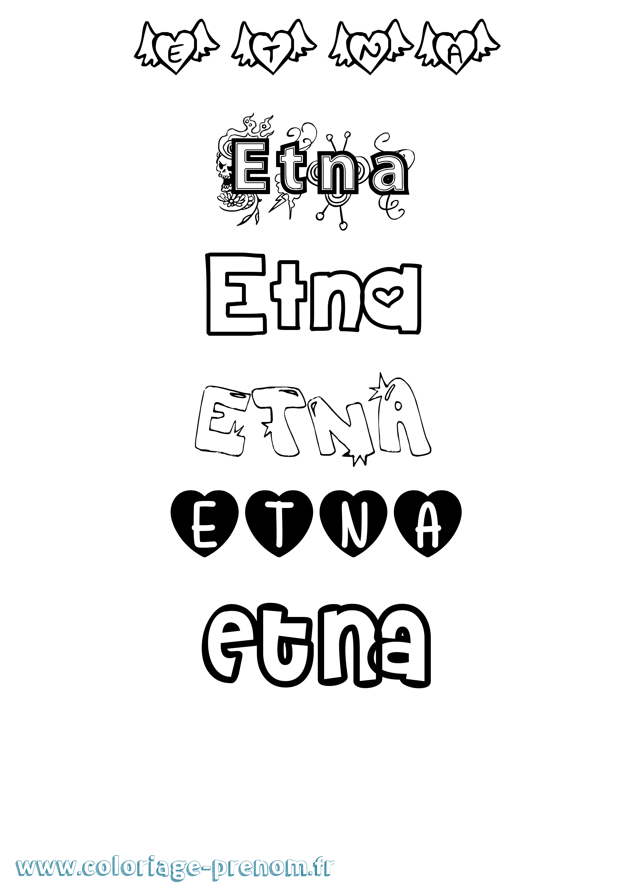 Coloriage Etna Girly Coloriage prénom Etna Girly