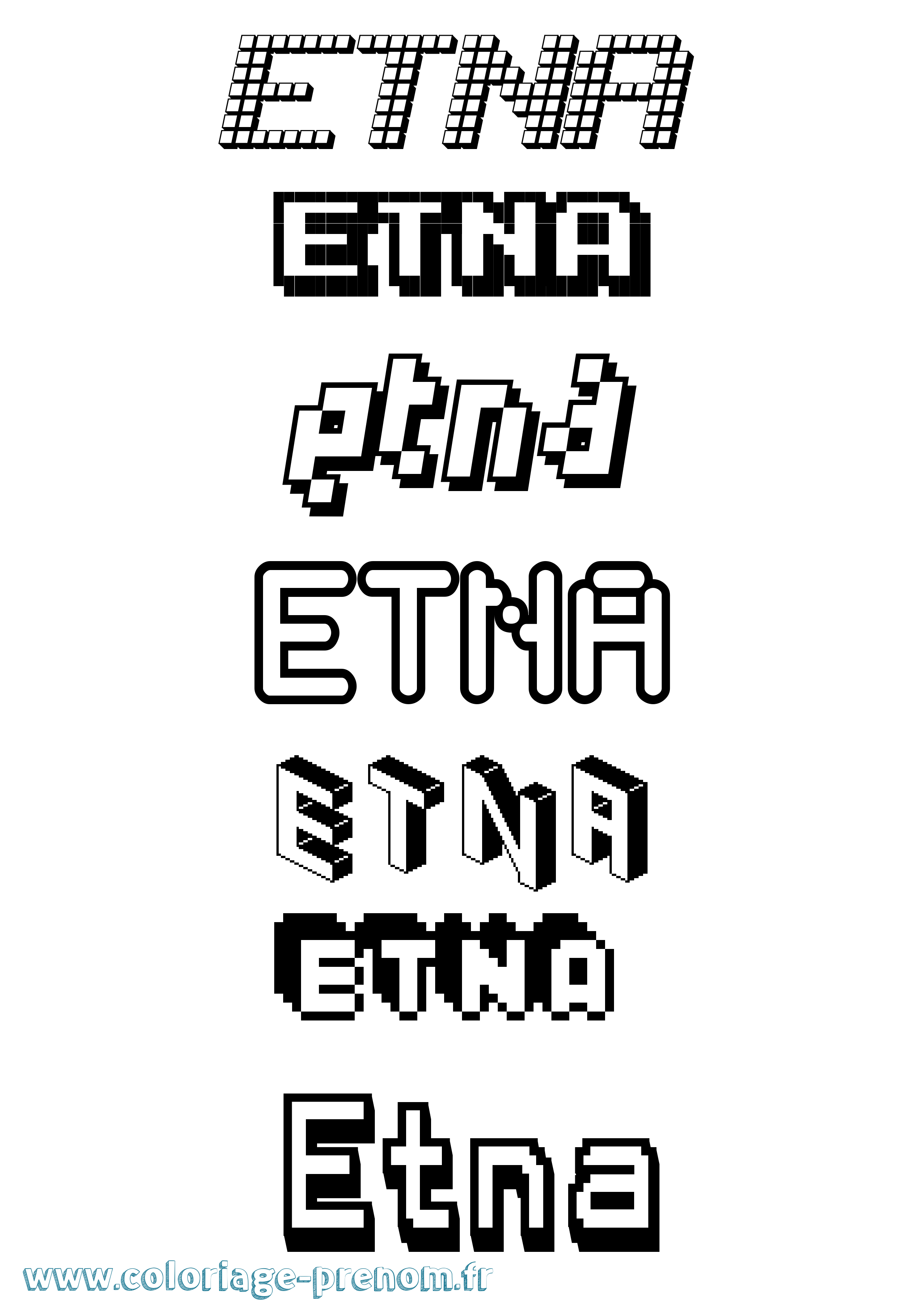 Coloriage Etna Pixel Coloriage prénom Etna Pixel