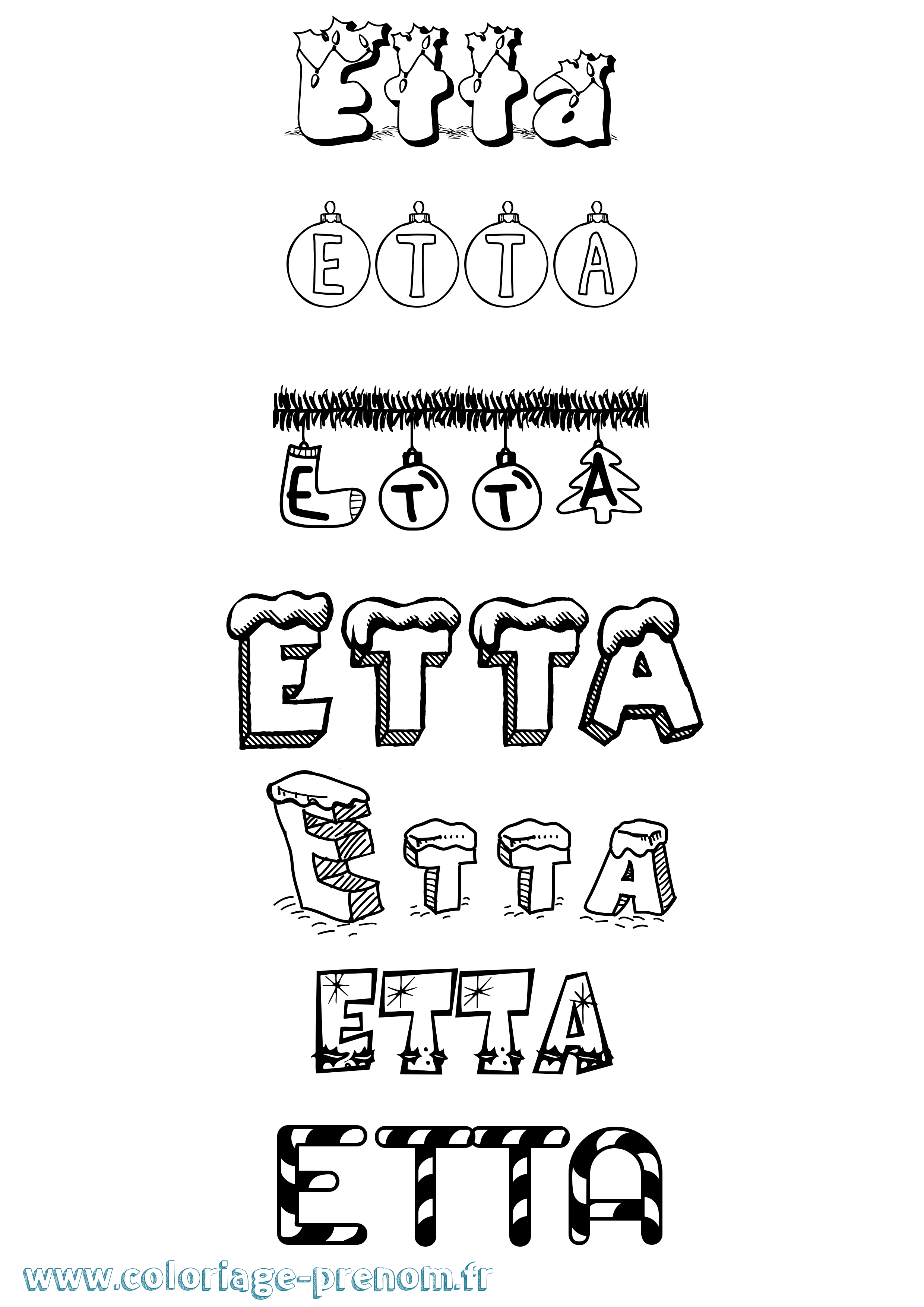 Coloriage Etta Noël Coloriage prénom Etta Noël