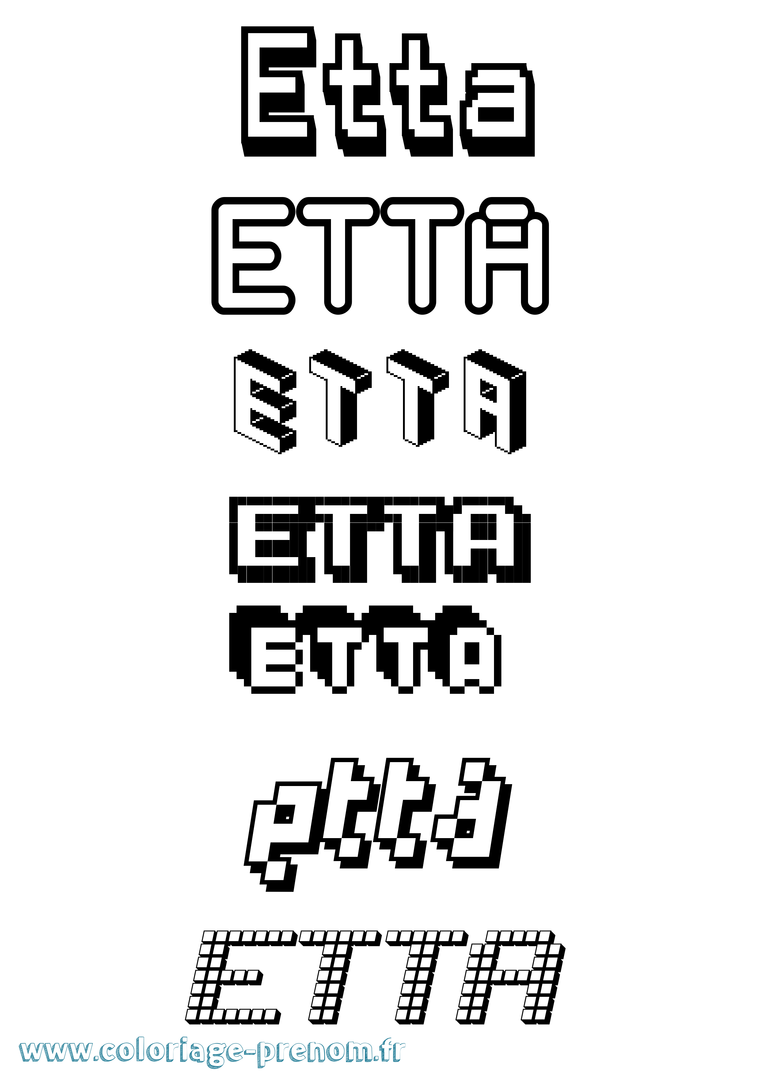 Coloriage Etta Pixel Coloriage prénom Etta Pixel