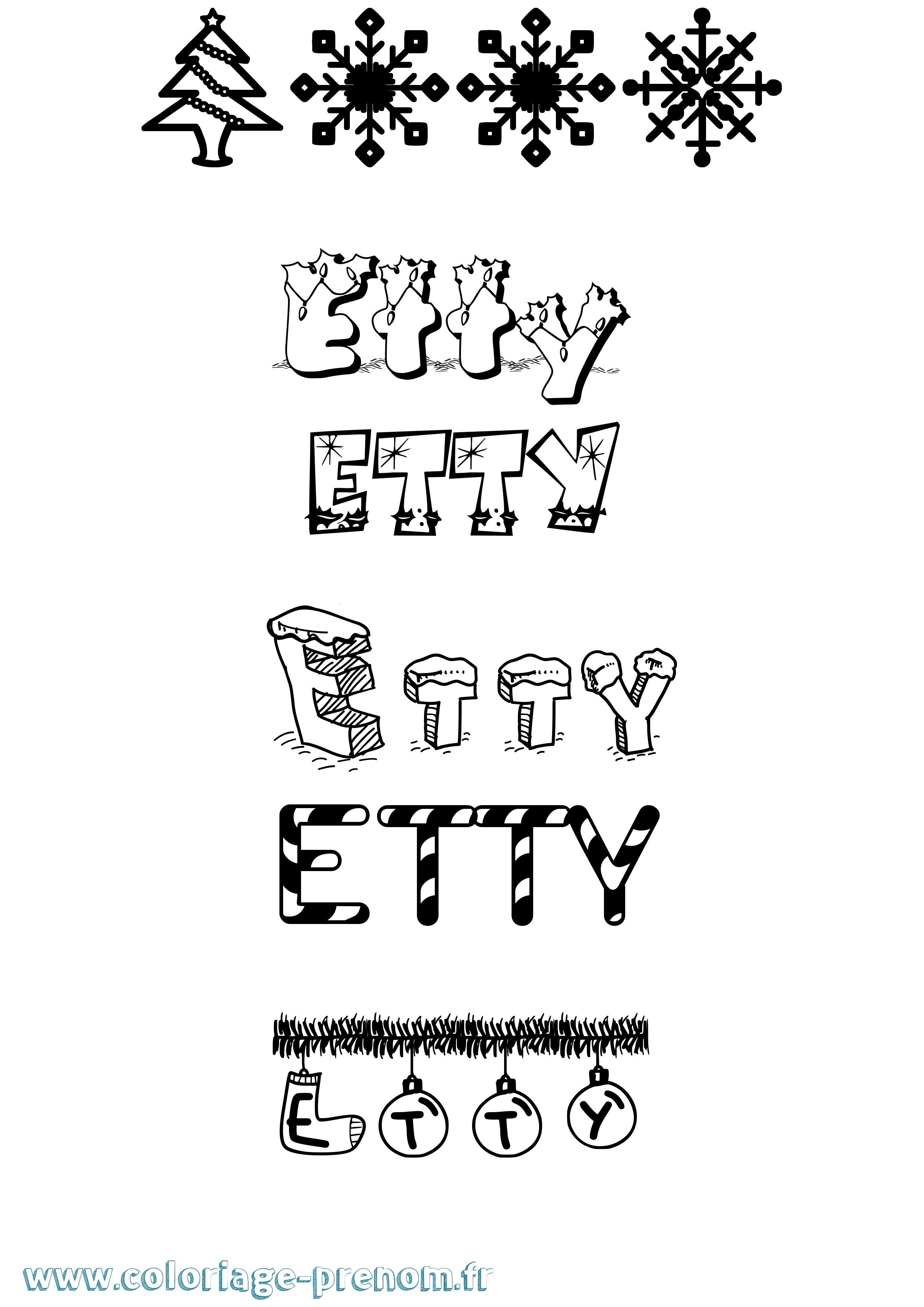 Coloriage Etty Noël Coloriage prénom Etty Noël