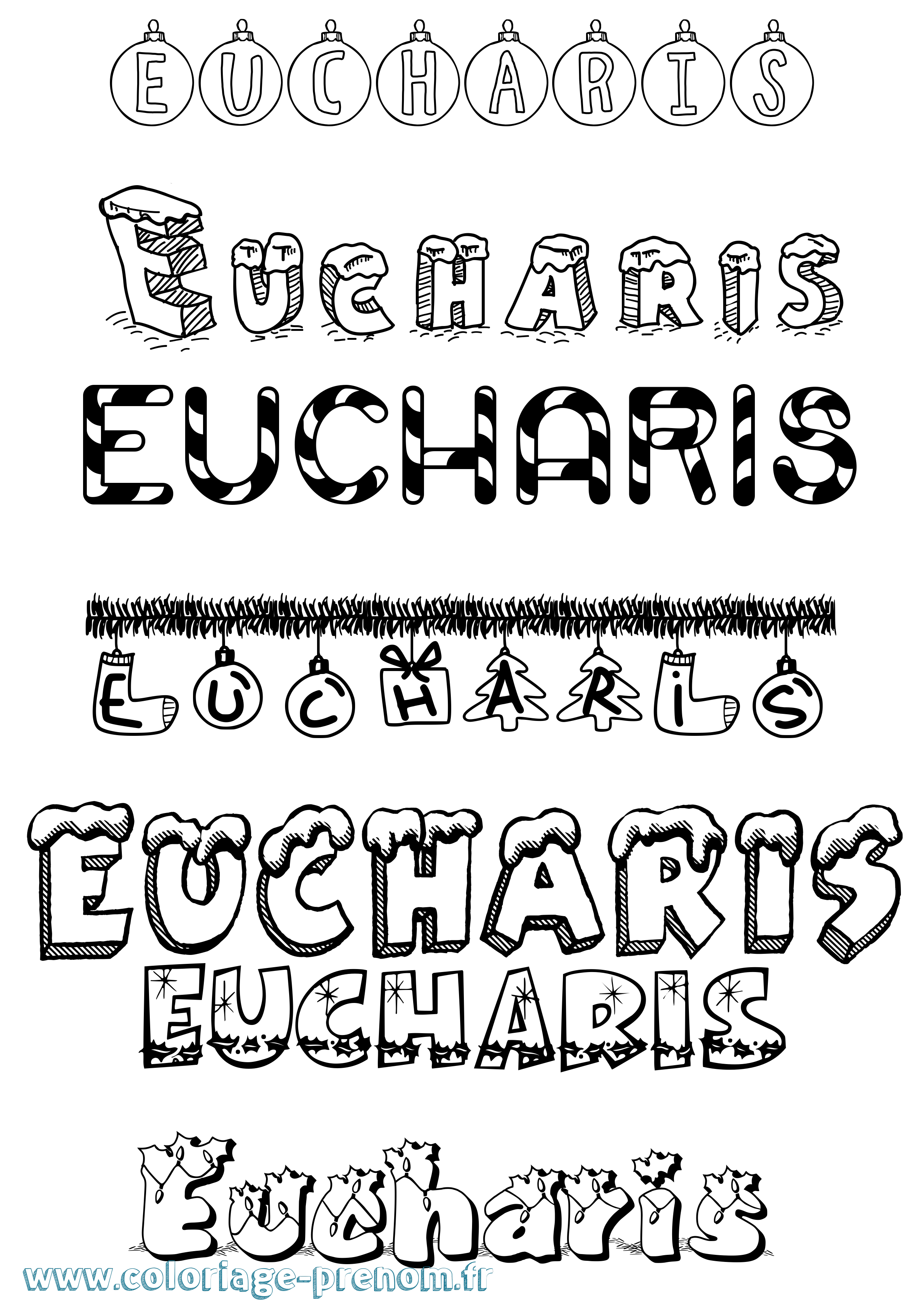 Coloriage Eucharis Noël Coloriage prénom Eucharis Noël