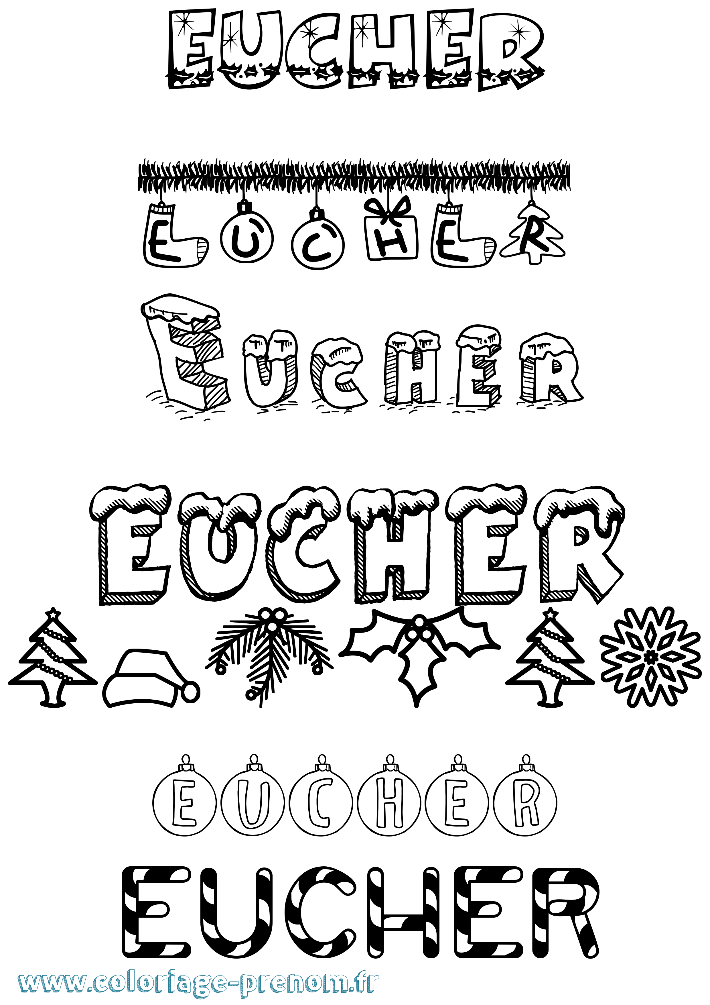 Coloriage Eucher Noël Coloriage prénom Eucher Noël