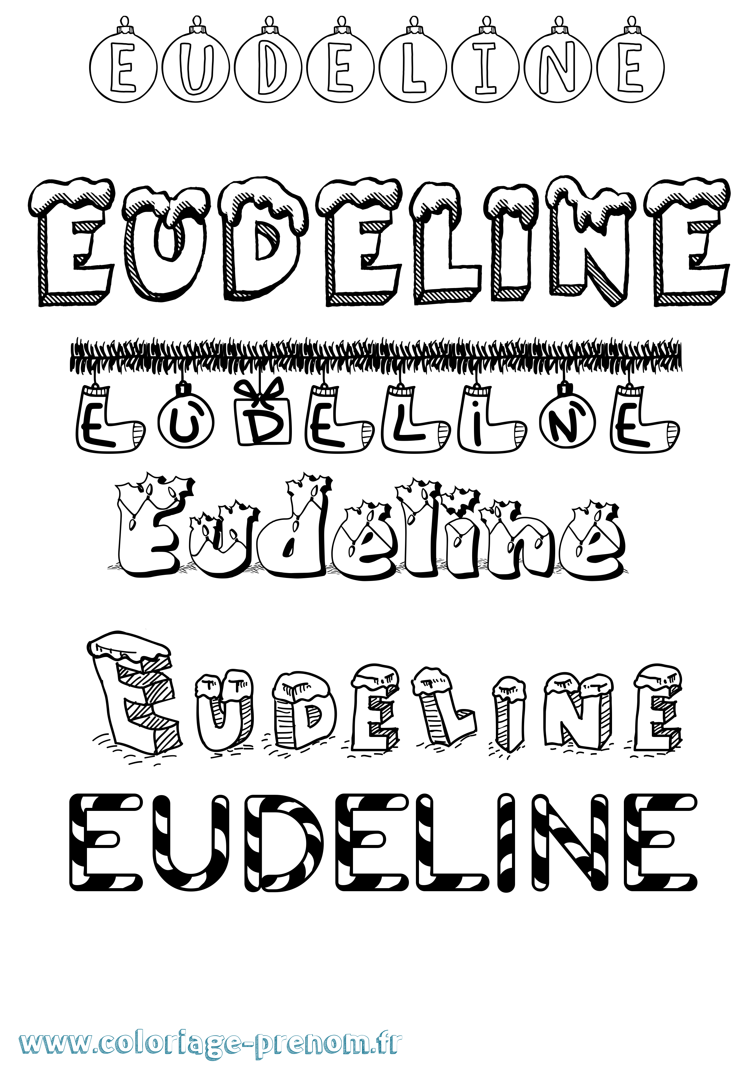 Coloriage Eudeline Noël Coloriage prénom Eudeline Noël