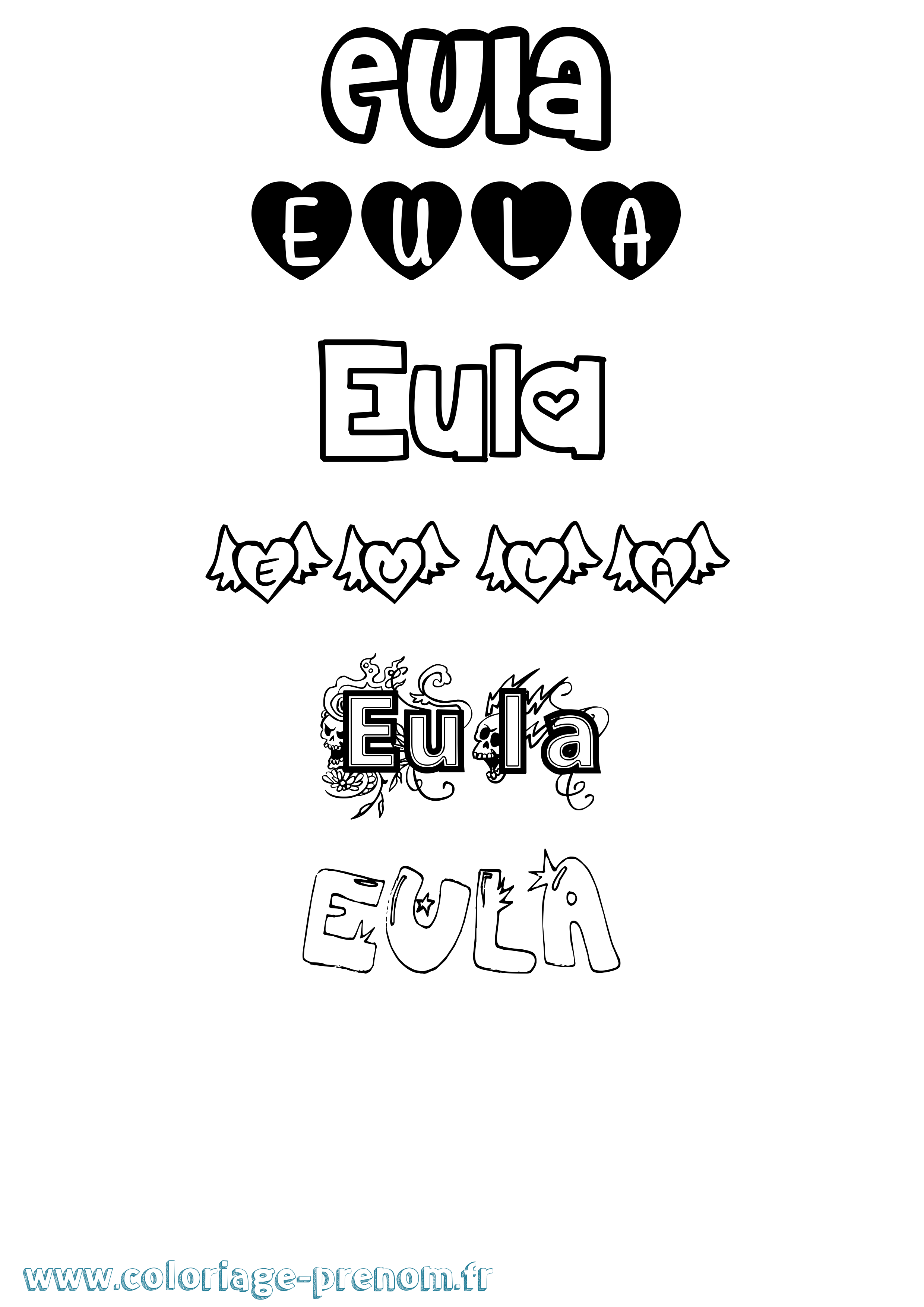 Coloriage Eula Girly Coloriage prénom Eula Girly