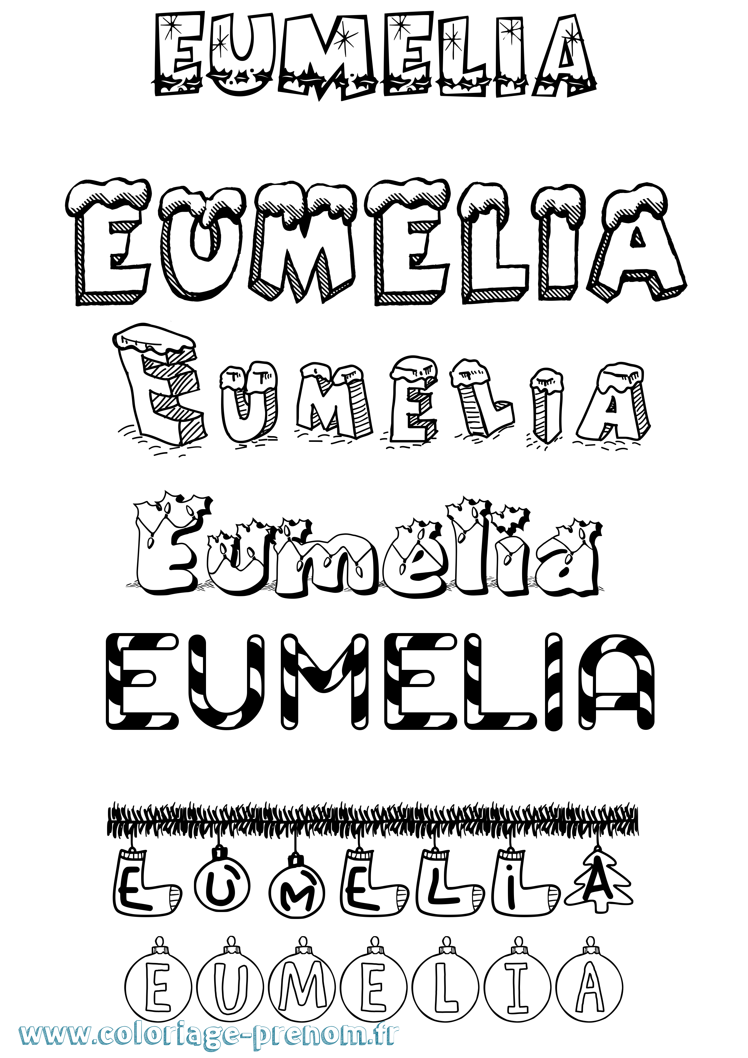Coloriage Eumelia Noël Coloriage prénom Eumelia Noël