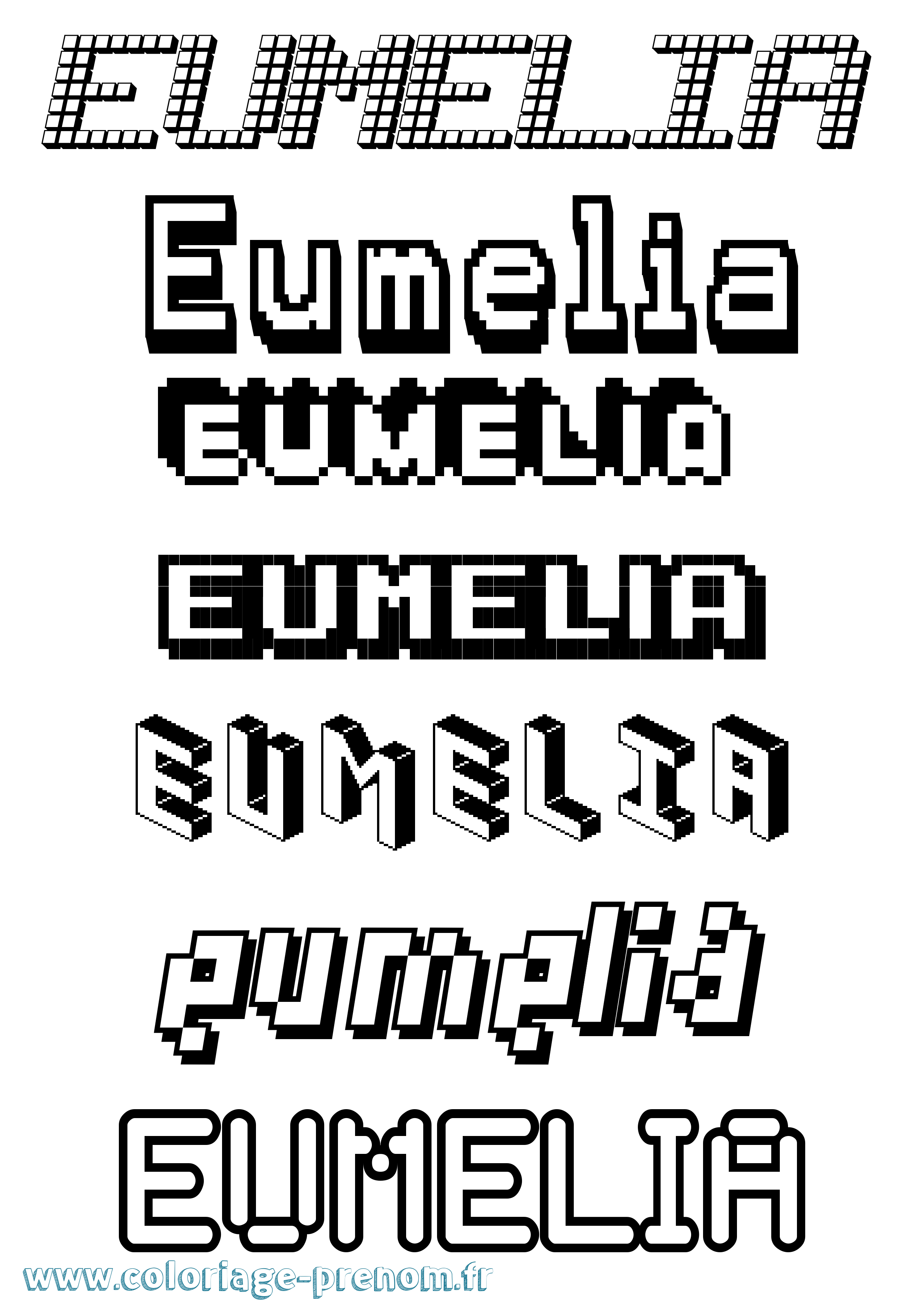Coloriage Eumelia Pixel Coloriage prénom Eumelia Pixel
