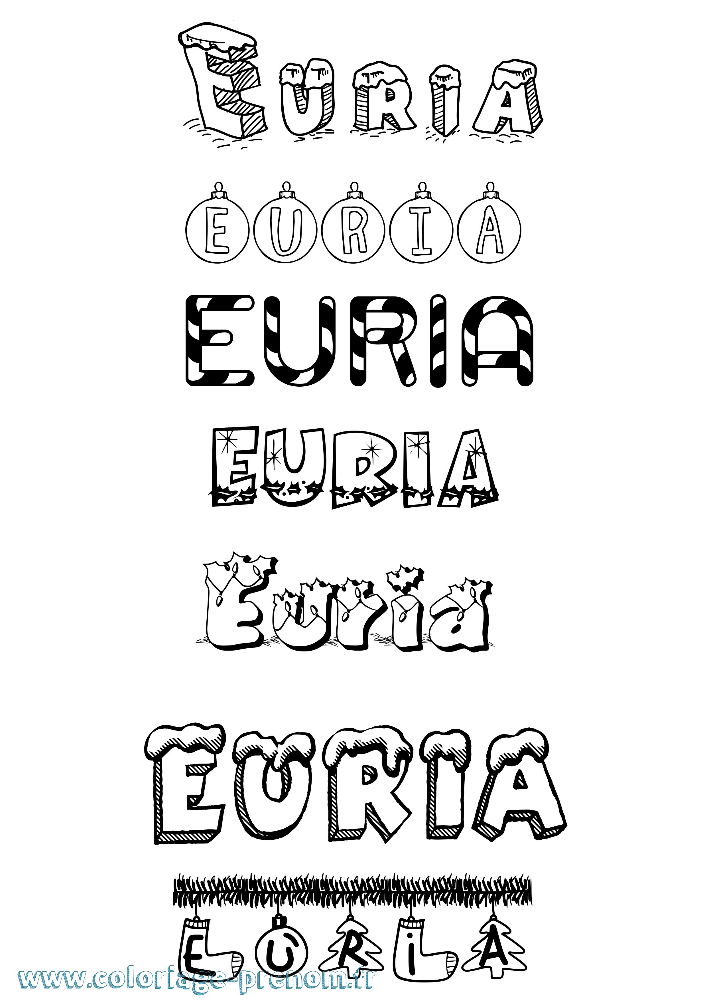 Coloriage Euria Noël Coloriage prénom Euria Noël