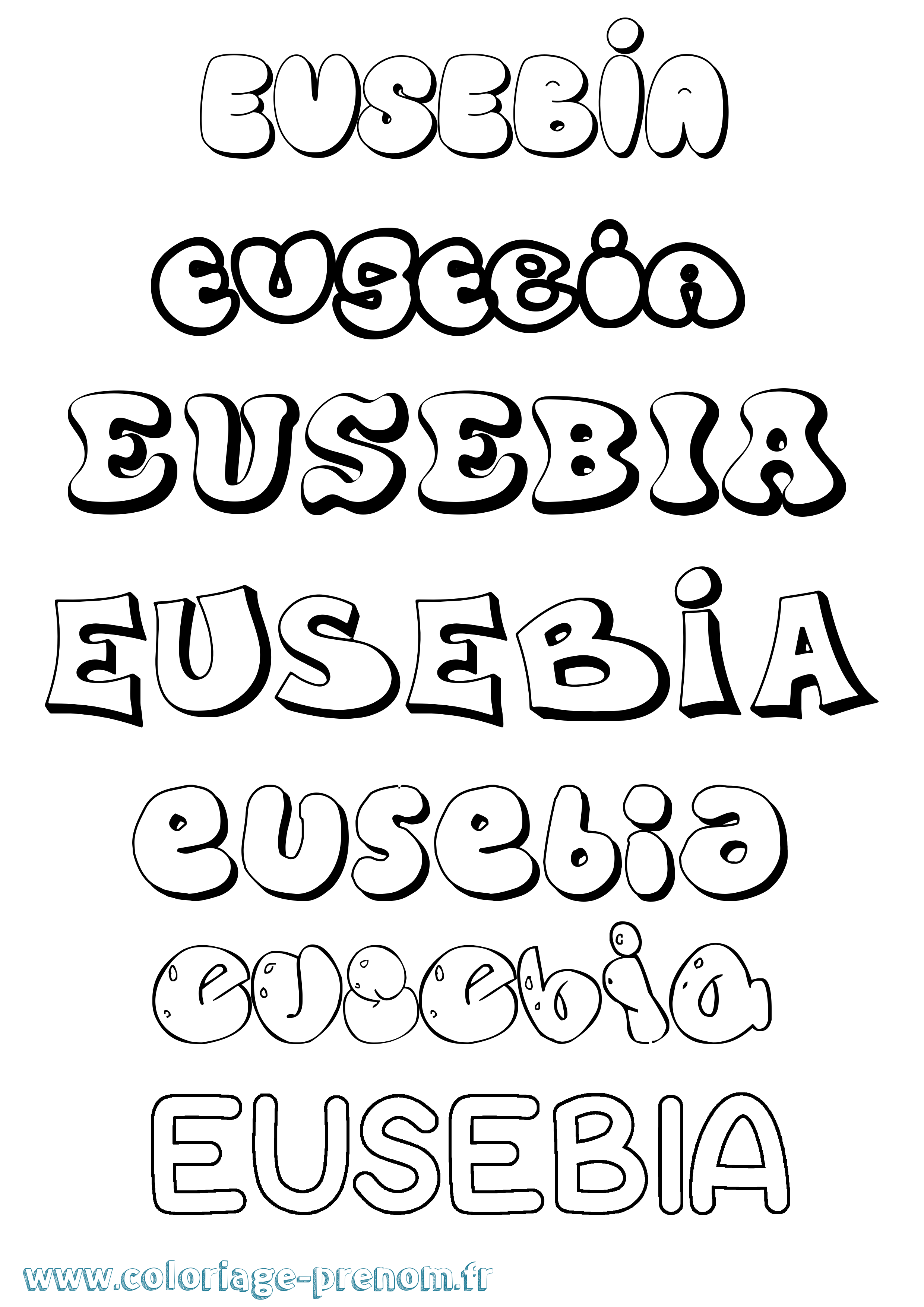 Coloriage Eusebia Bubble Coloriage prénom Eusebia Bubble