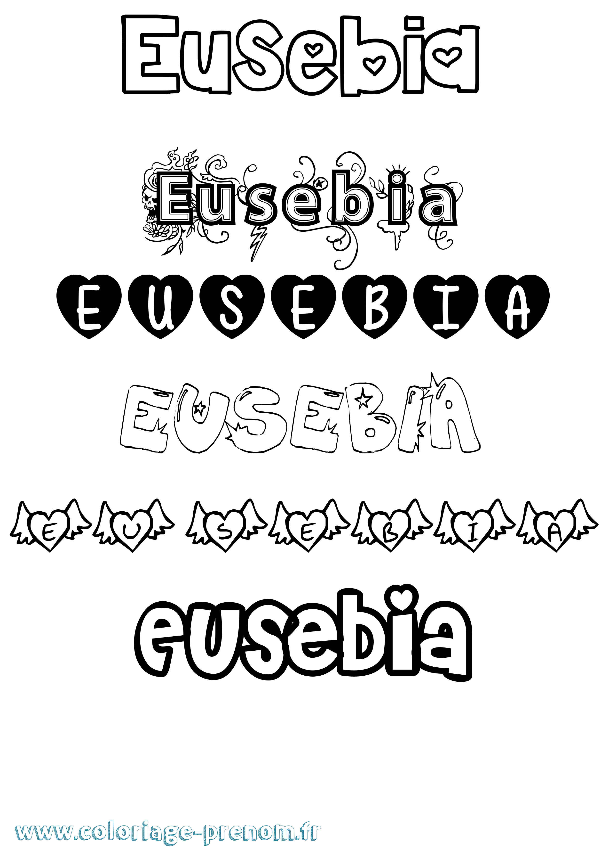 Coloriage Eusebia Girly Coloriage prénom Eusebia Girly