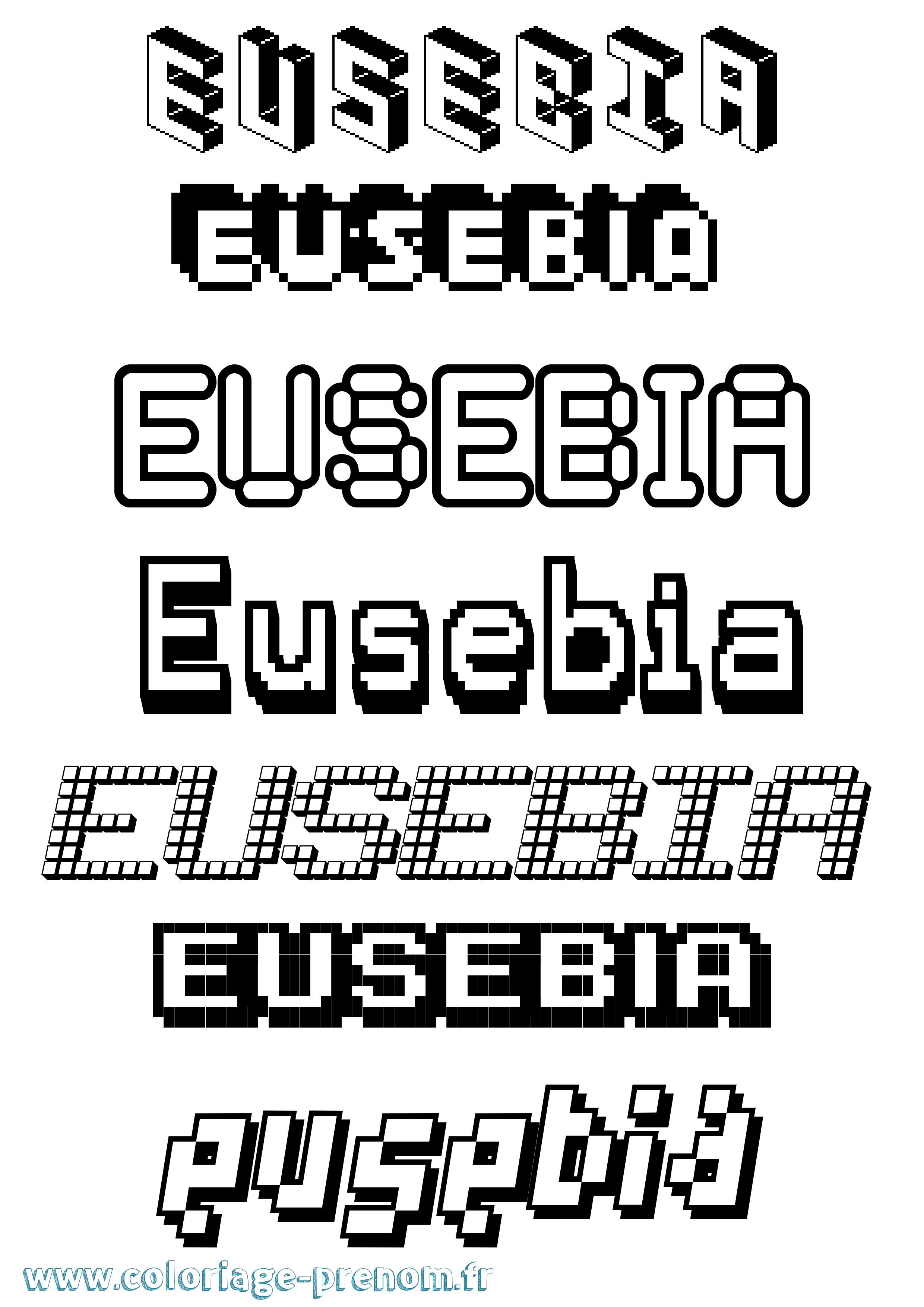 Coloriage Eusebia Pixel Coloriage prénom Eusebia Pixel