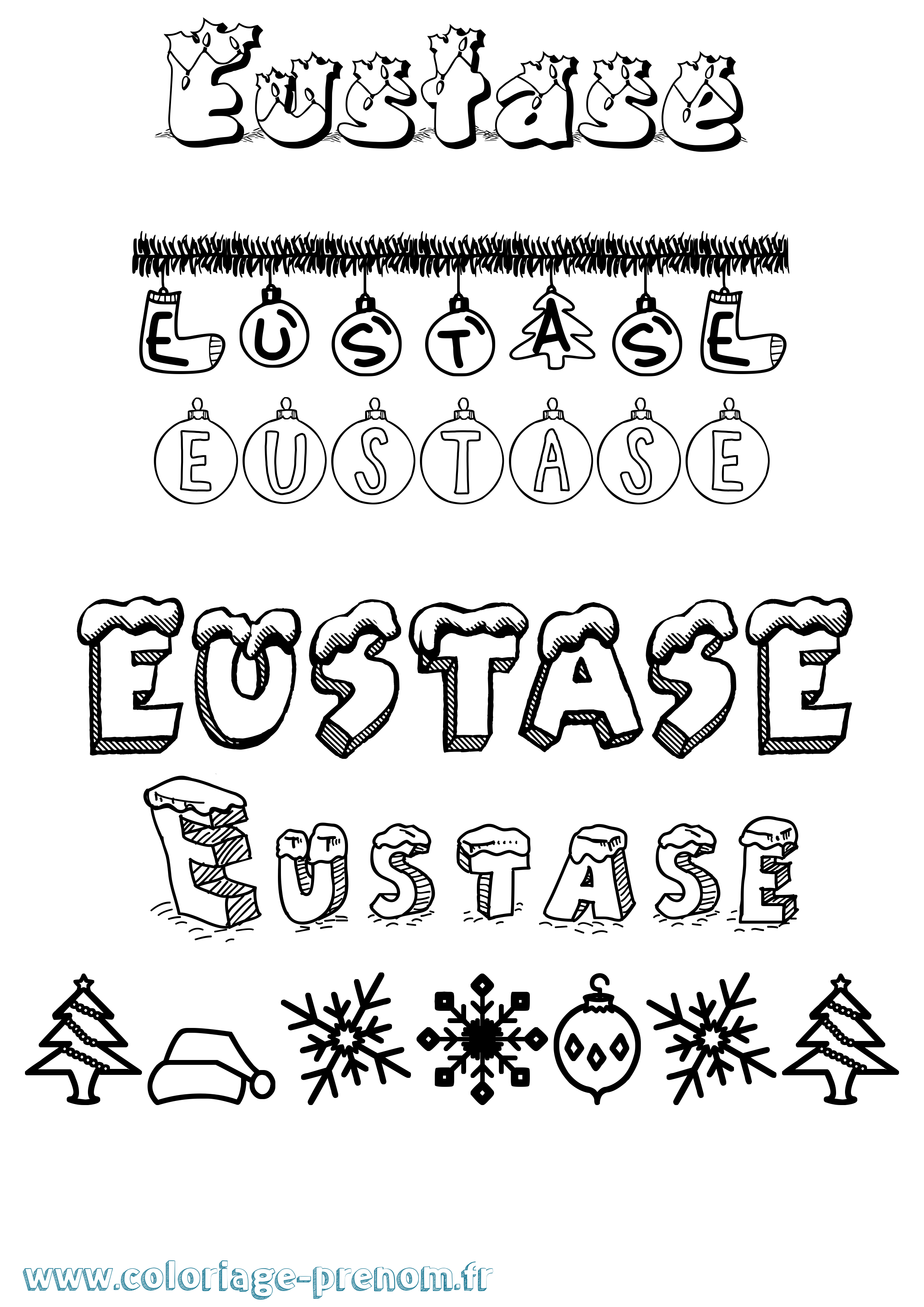 Coloriage Eustase Noël Coloriage prénom Eustase Noël