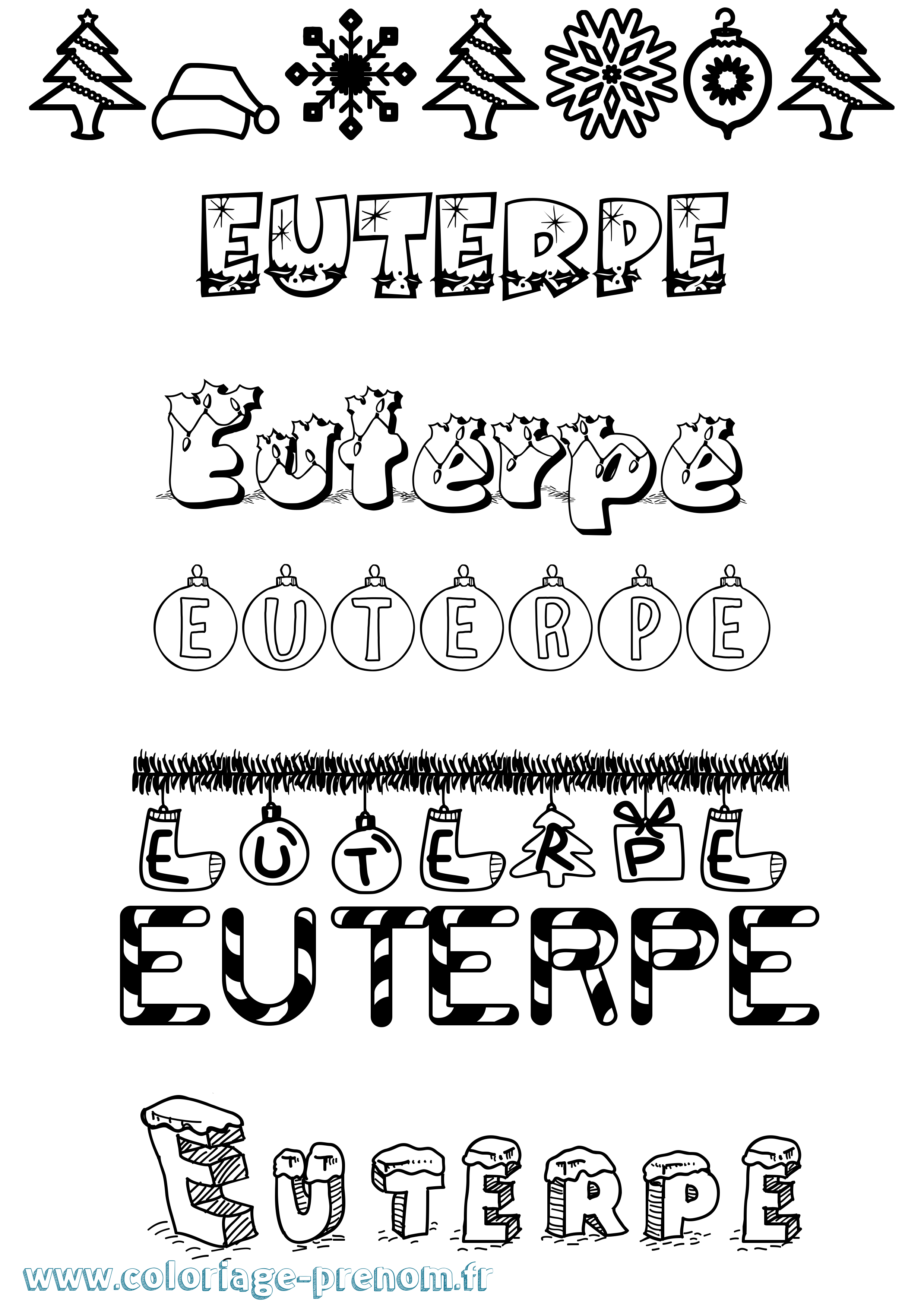 Coloriage Euterpe Noël Coloriage prénom Euterpe Noël