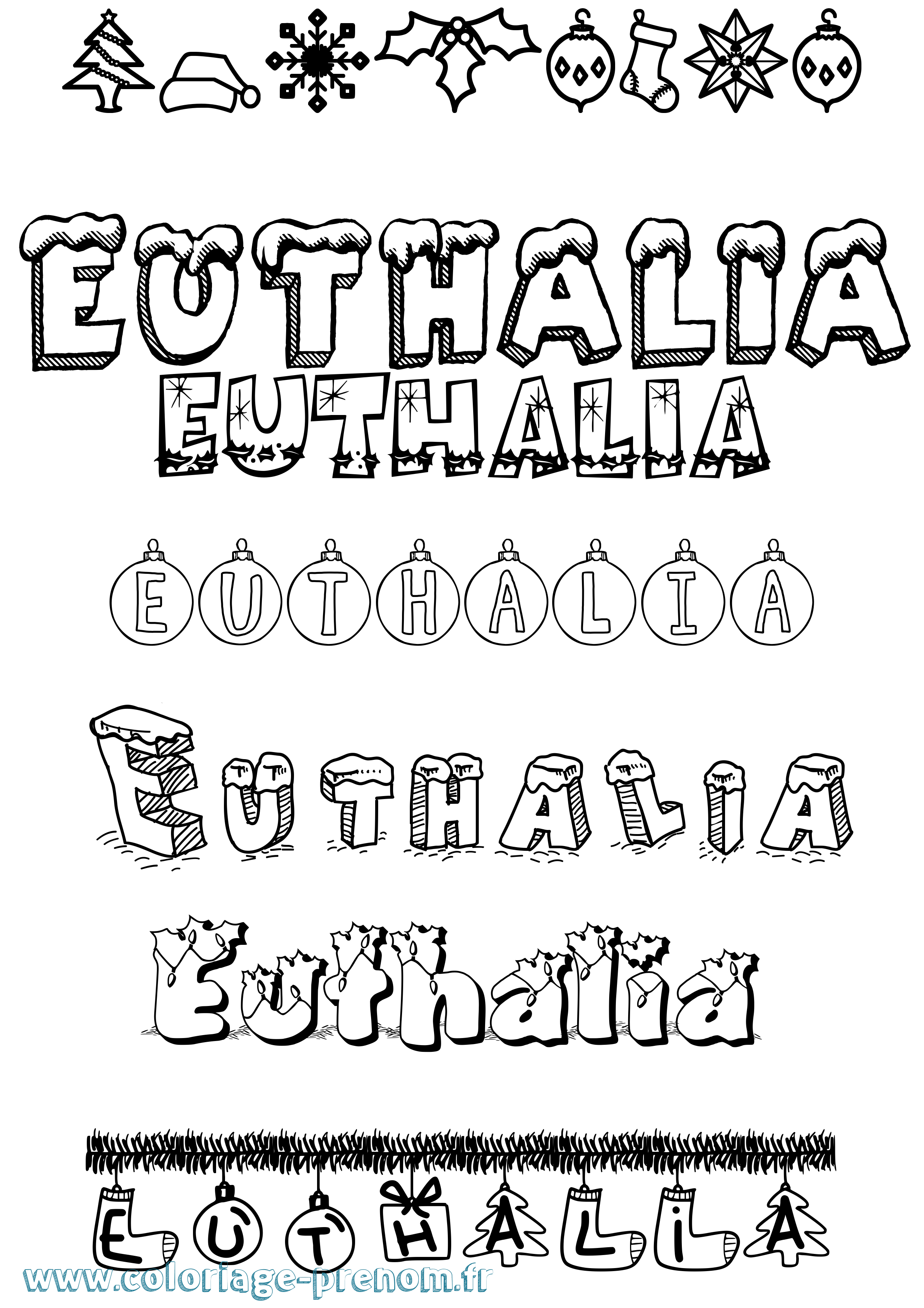 Coloriage Euthalia Noël Coloriage prénom Euthalia Noël