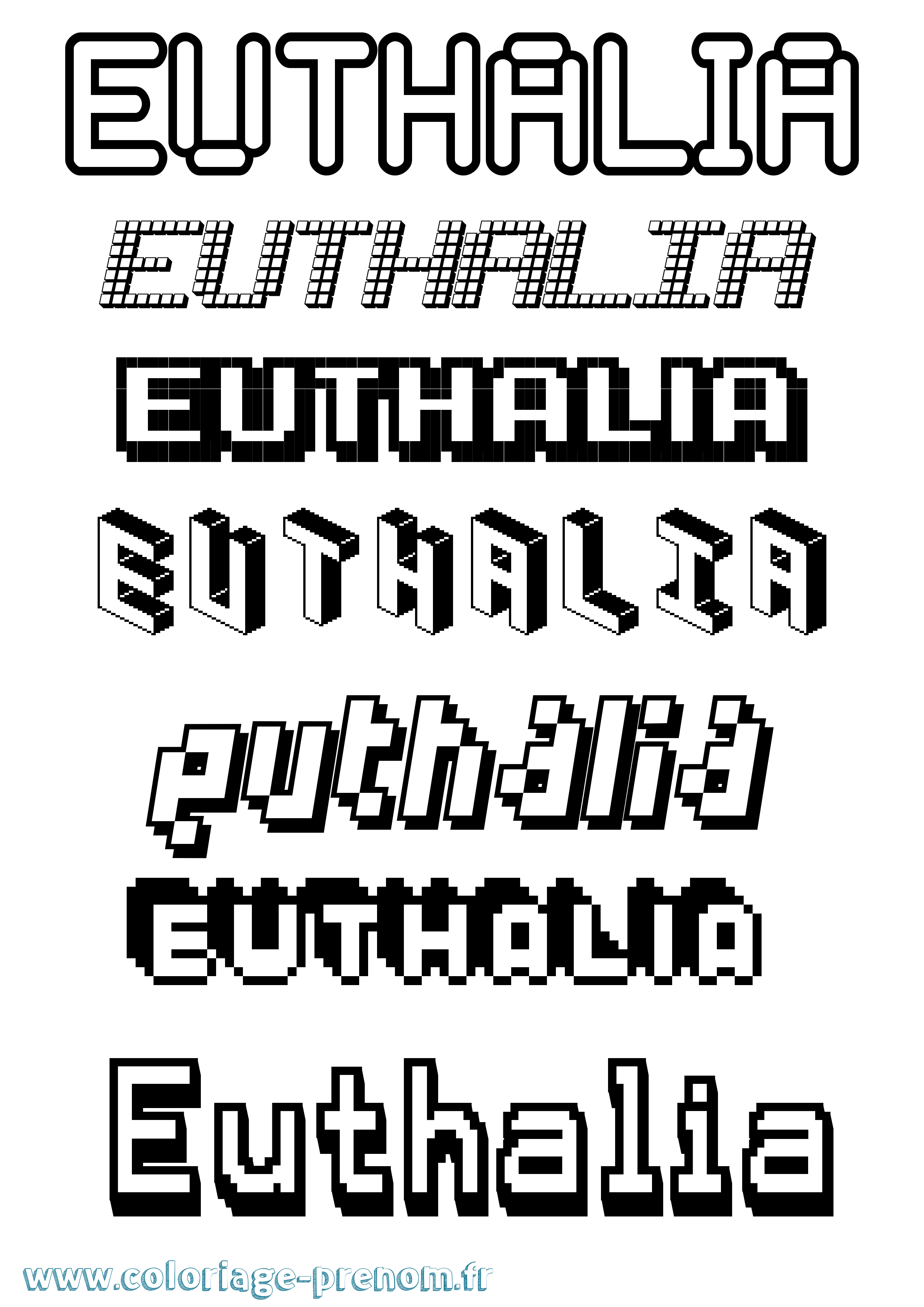 Coloriage Euthalia Pixel Coloriage prénom Euthalia Pixel