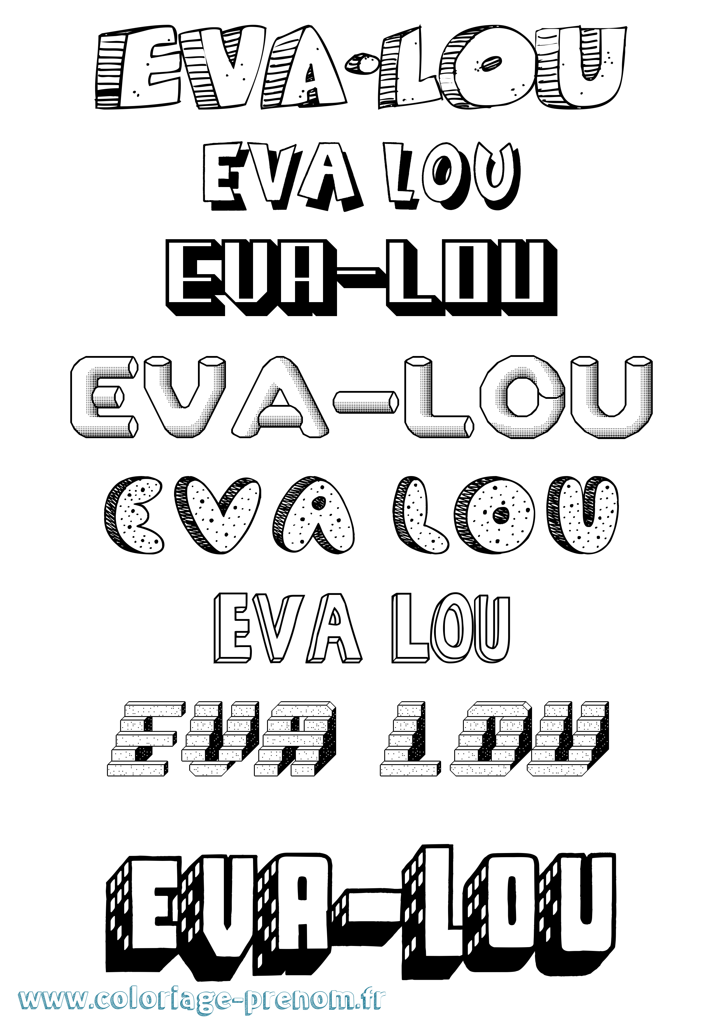 Coloriage Eva-Lou Effet 3D Coloriage prénom Eva-Lou Effet 3D