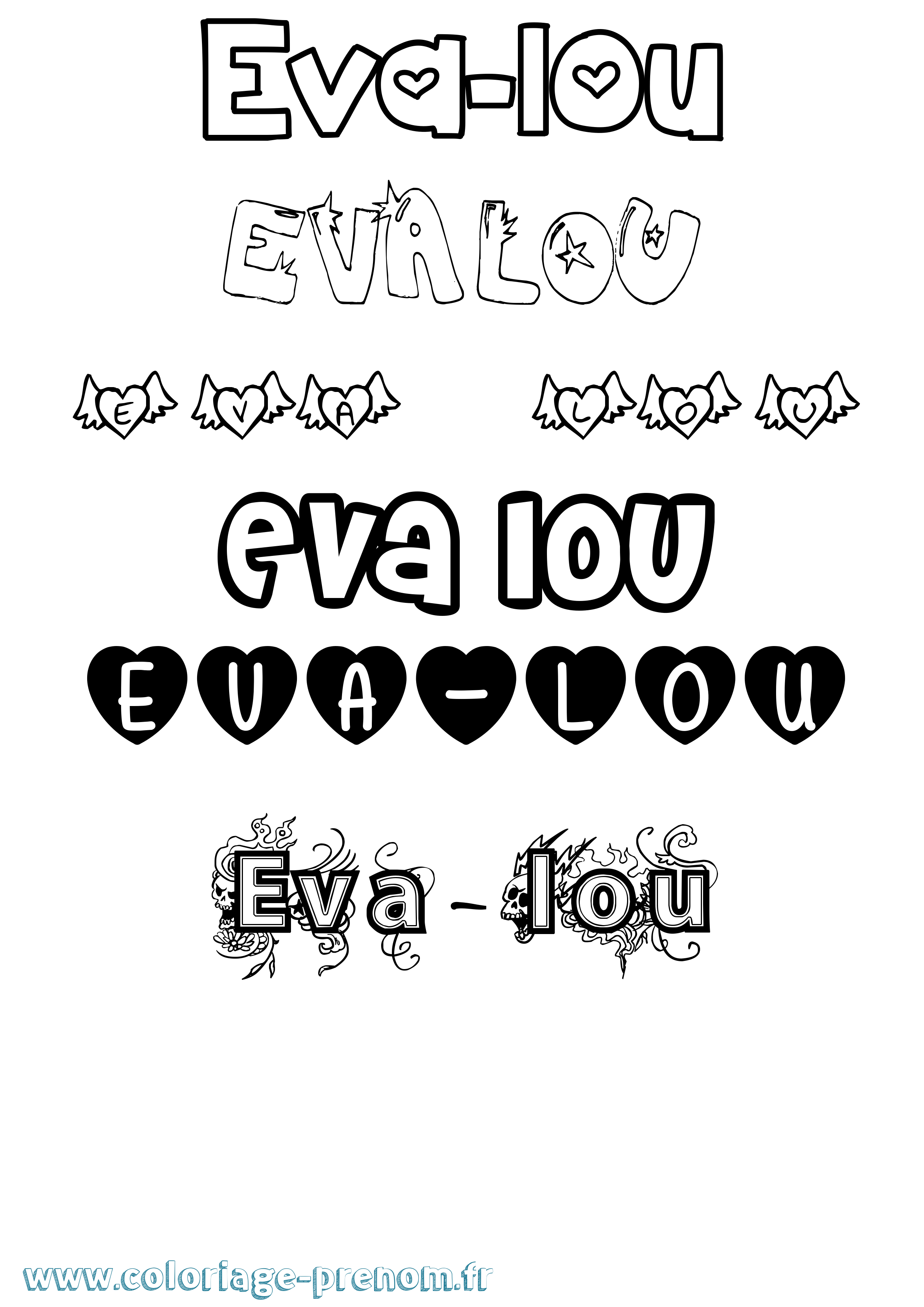 Coloriage Eva-Lou Girly Coloriage prénom Eva-Lou Girly