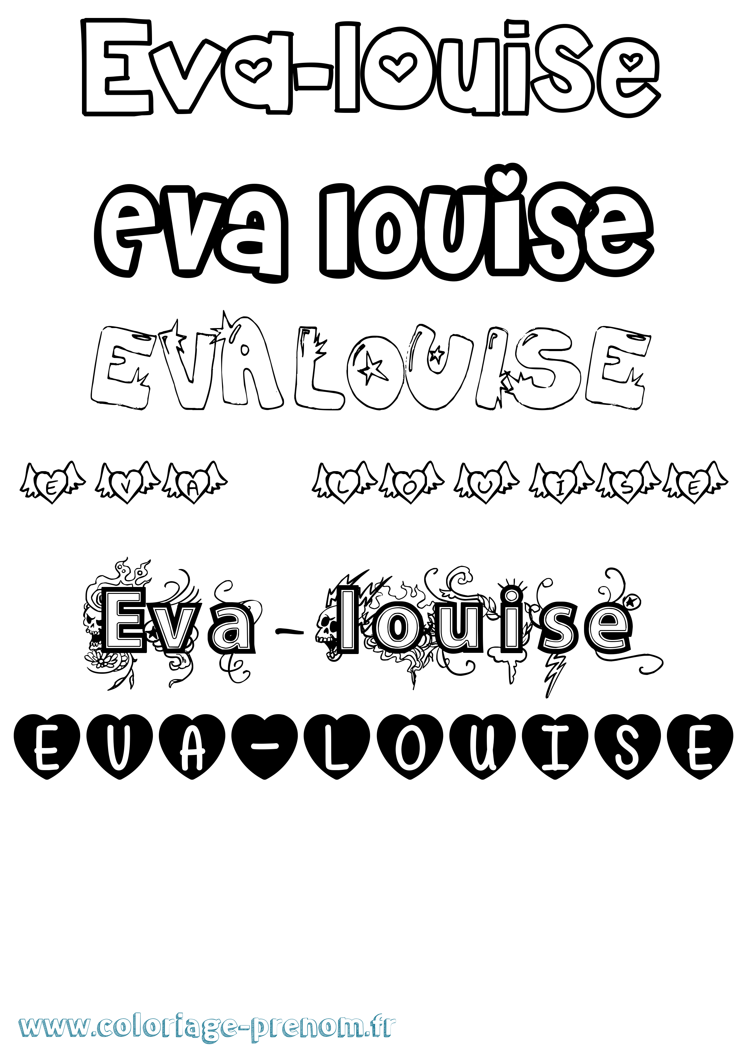 Coloriage Eva-Louise Girly Coloriage prénom Eva-Louise Girly