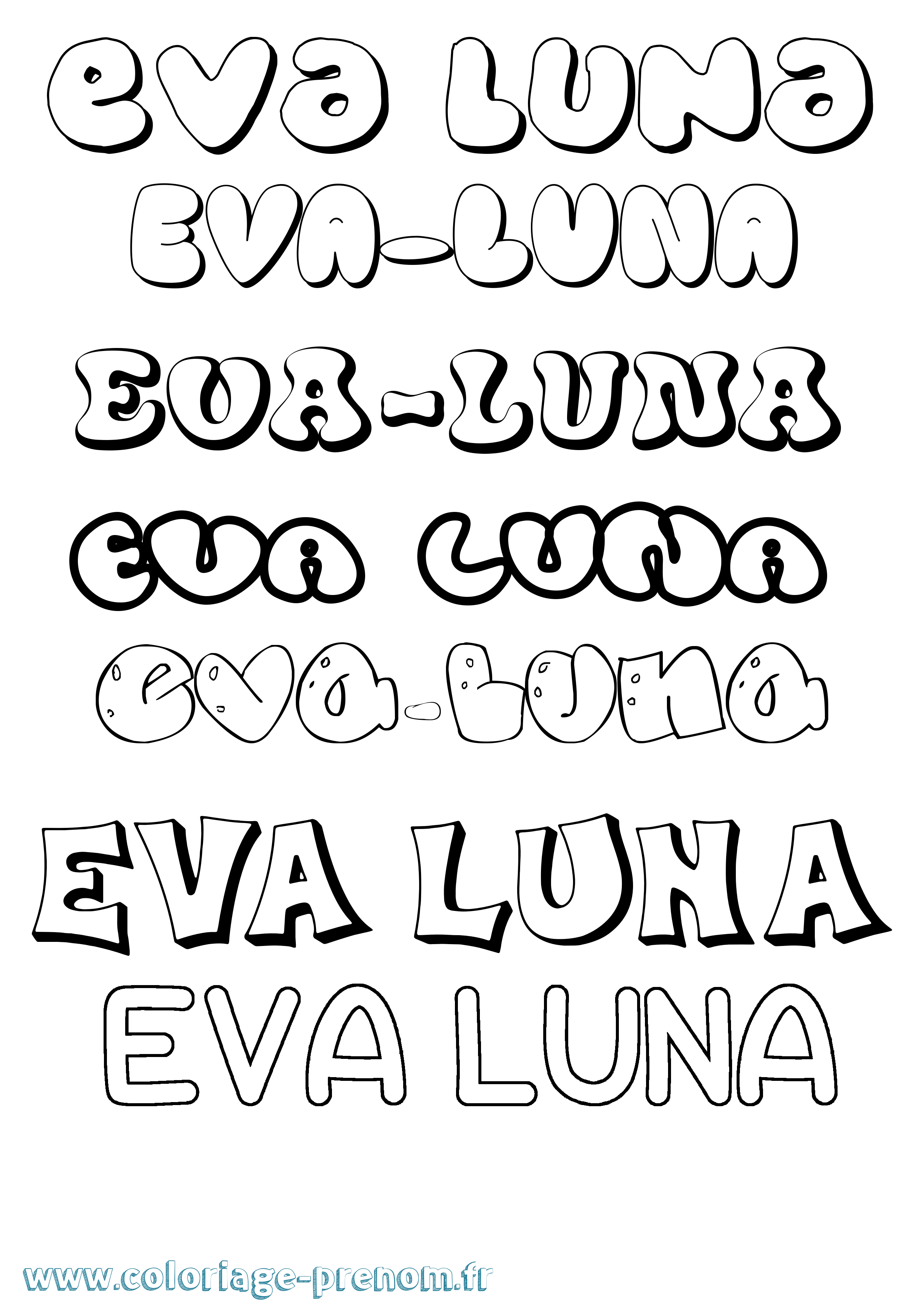 Coloriage Eva-Luna Bubble Coloriage prénom Eva-Luna Bubble