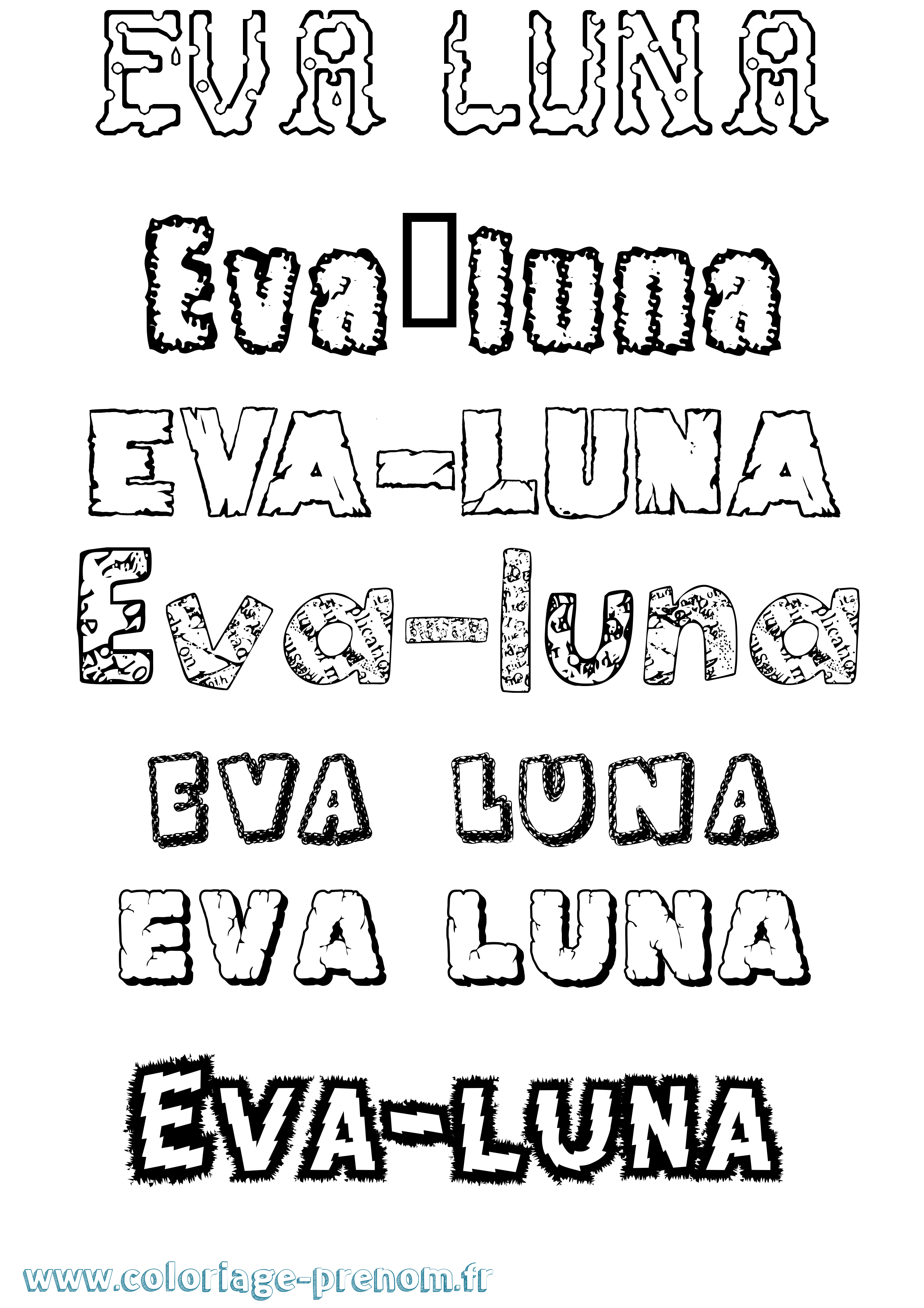 Coloriage Eva-Luna Destructuré Coloriage prénom Eva-Luna Destructuré