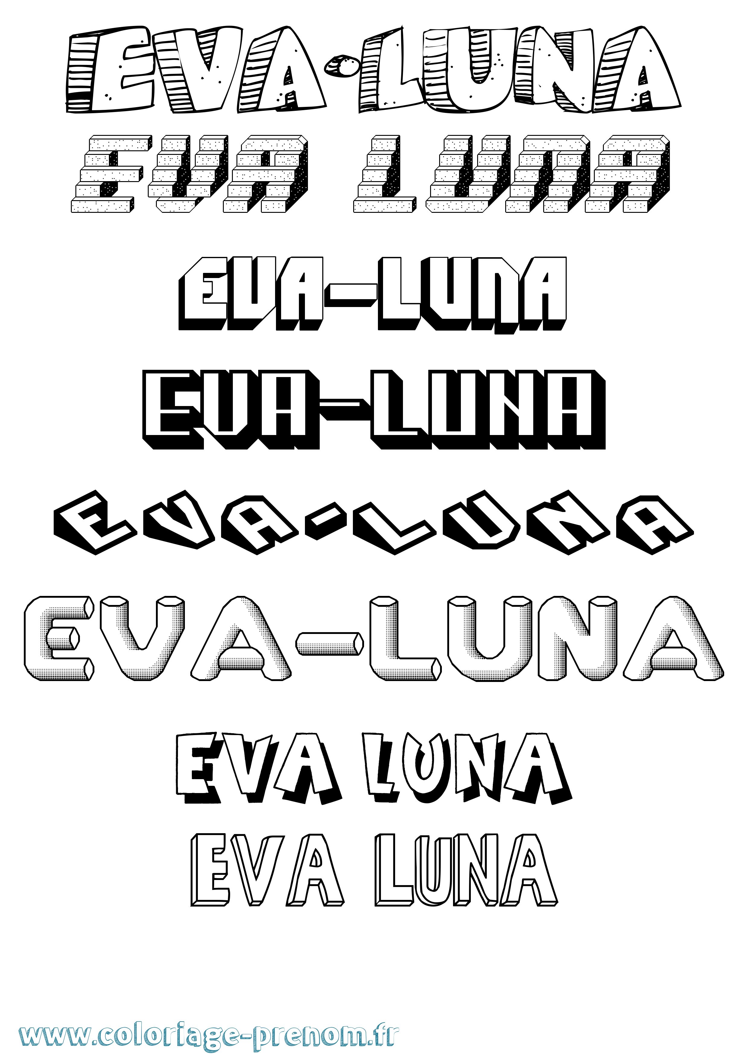 Coloriage Eva-Luna Effet 3D Coloriage prénom Eva-Luna Effet 3D
