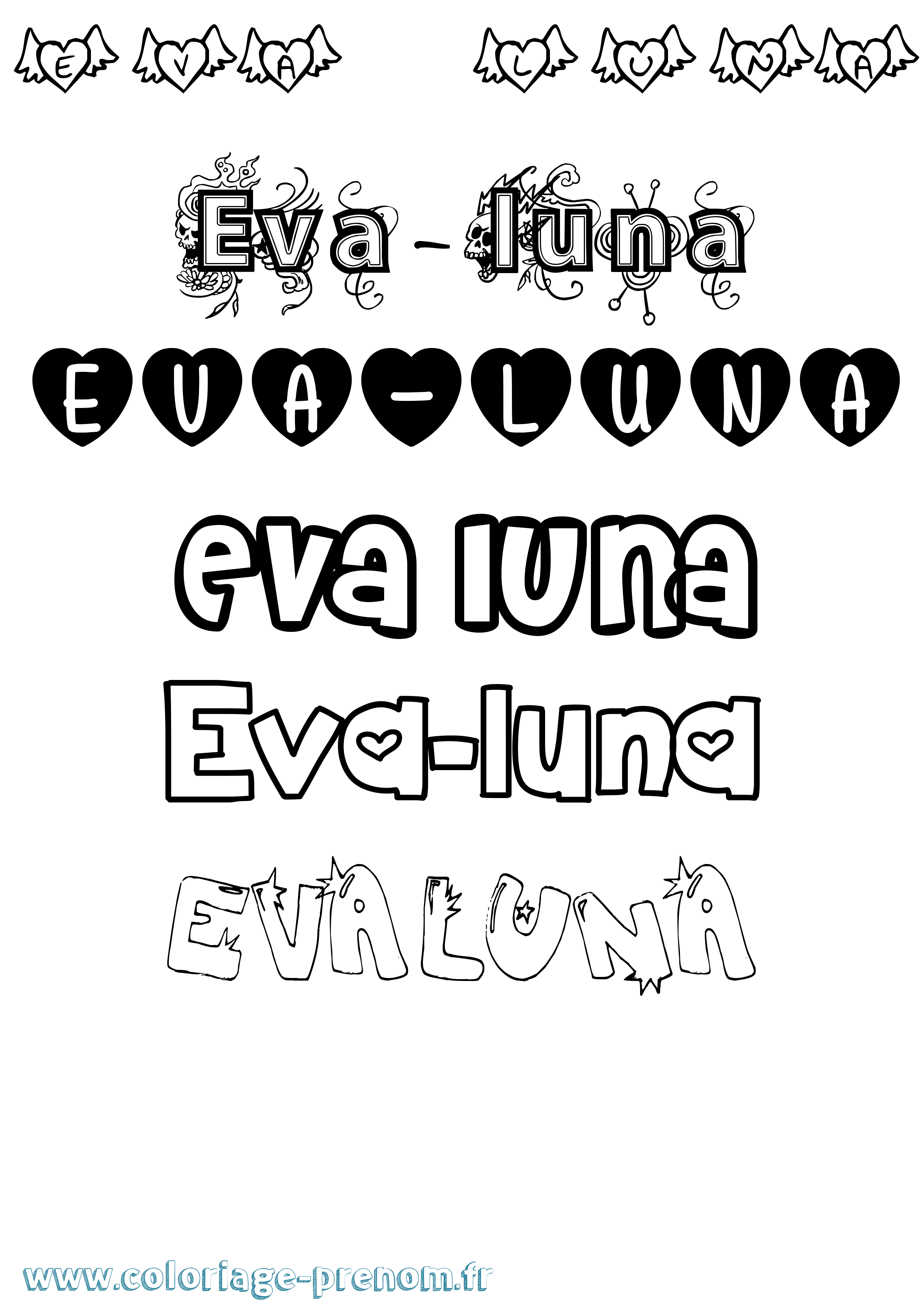 Coloriage Eva-Luna Girly Coloriage prénom Eva-Luna Girly